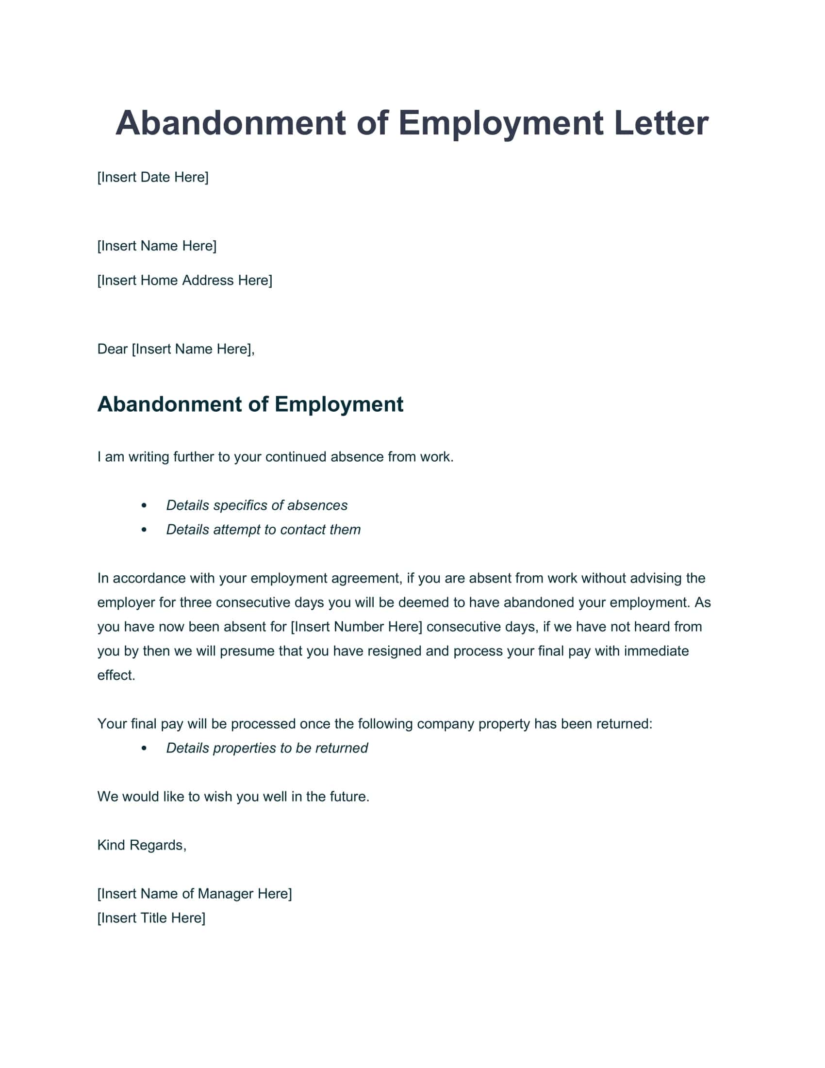 Job Abandonment Letter Free Blank Job Abandonment Letter Free Blank