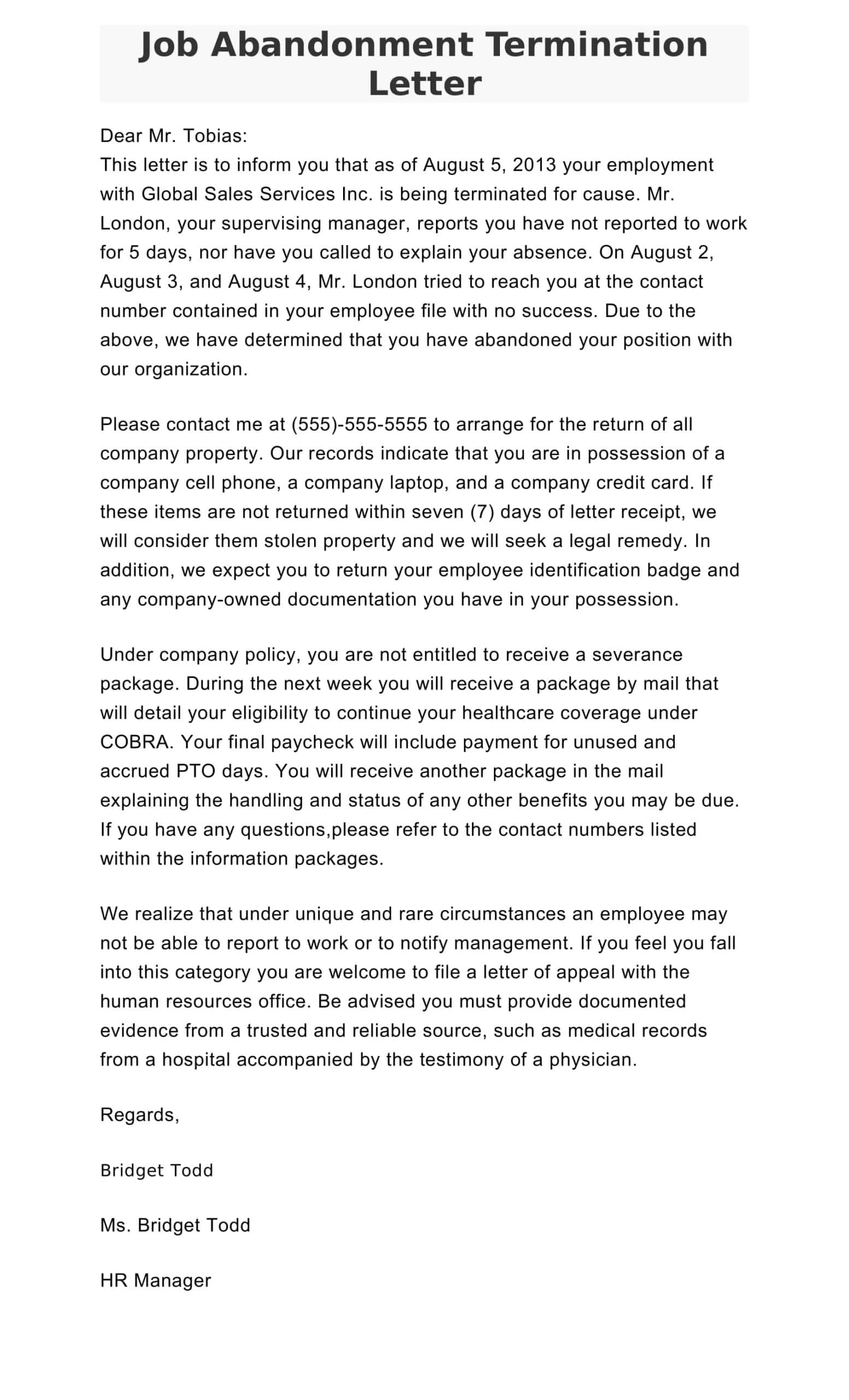 Job Abandonment Letter Free Editable Job Abandonment Letter Free Editable