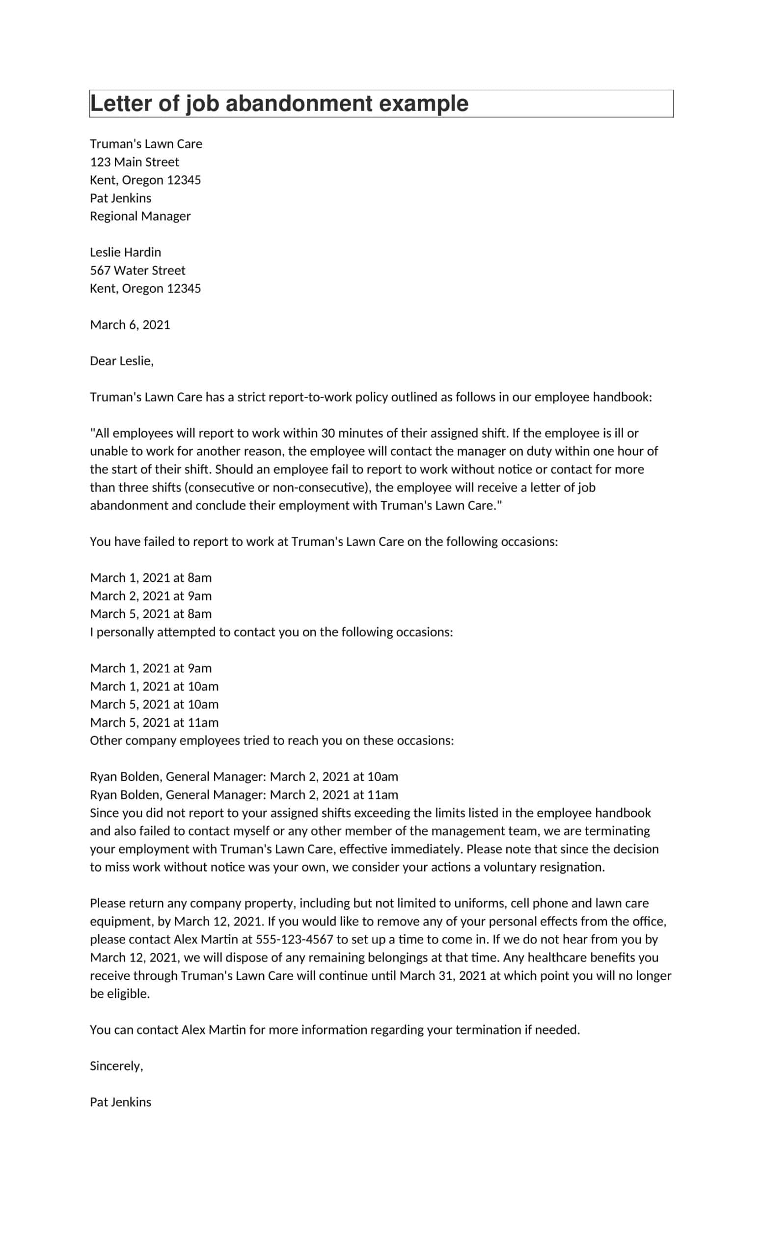 Job Abandonment Letter Free Fillable Job Abandonment Letter Free Fillable