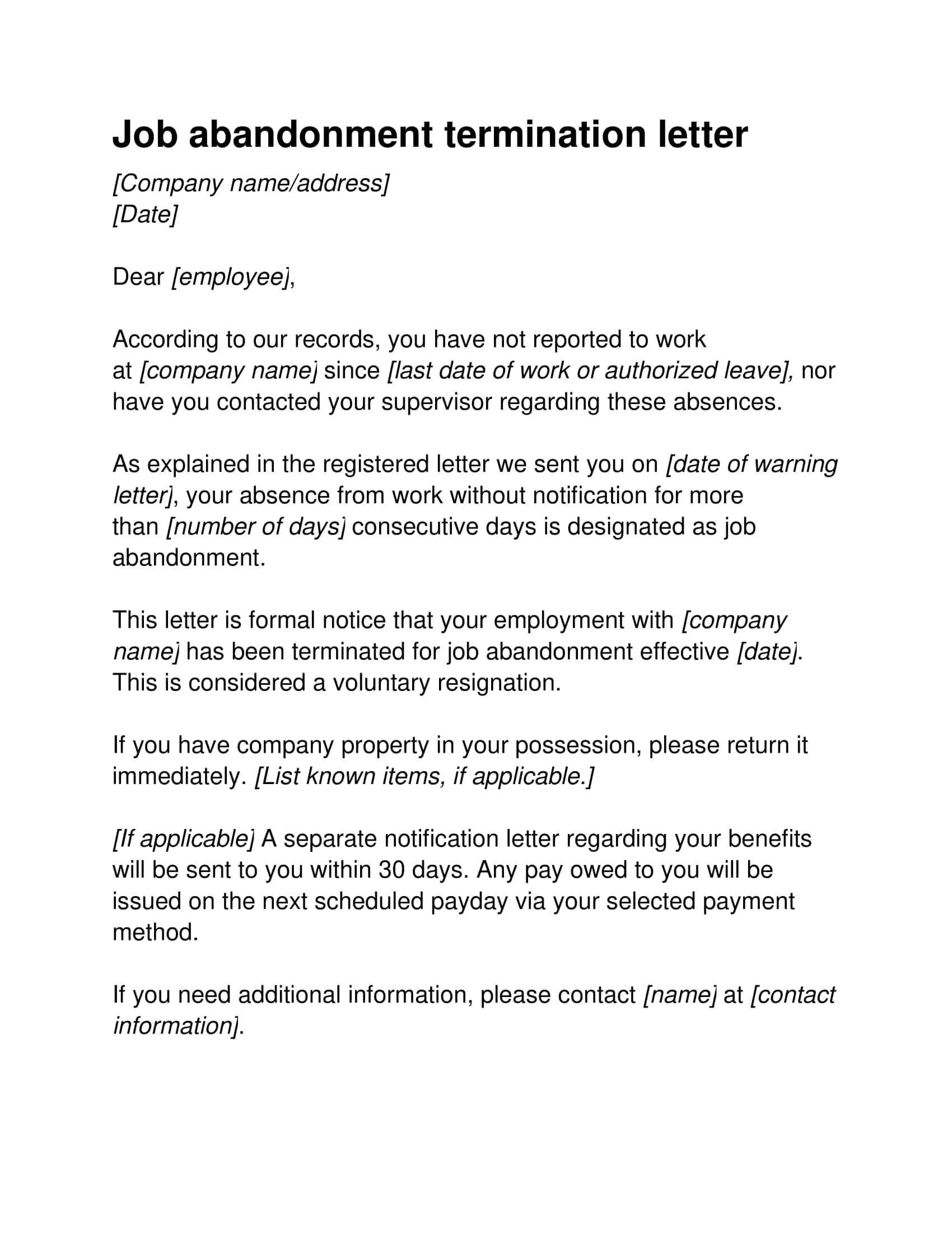 Job Abandonment Letter Free Sample Job Abandonment Letter Free Sample