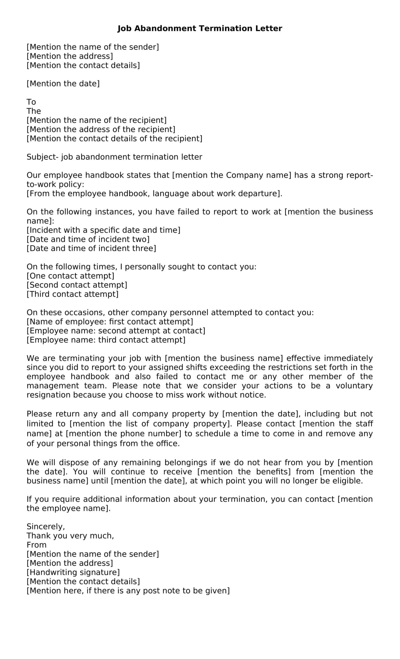 Job Abandonment Letter Pdf Word Job Abandonment Letter Pdf Word
