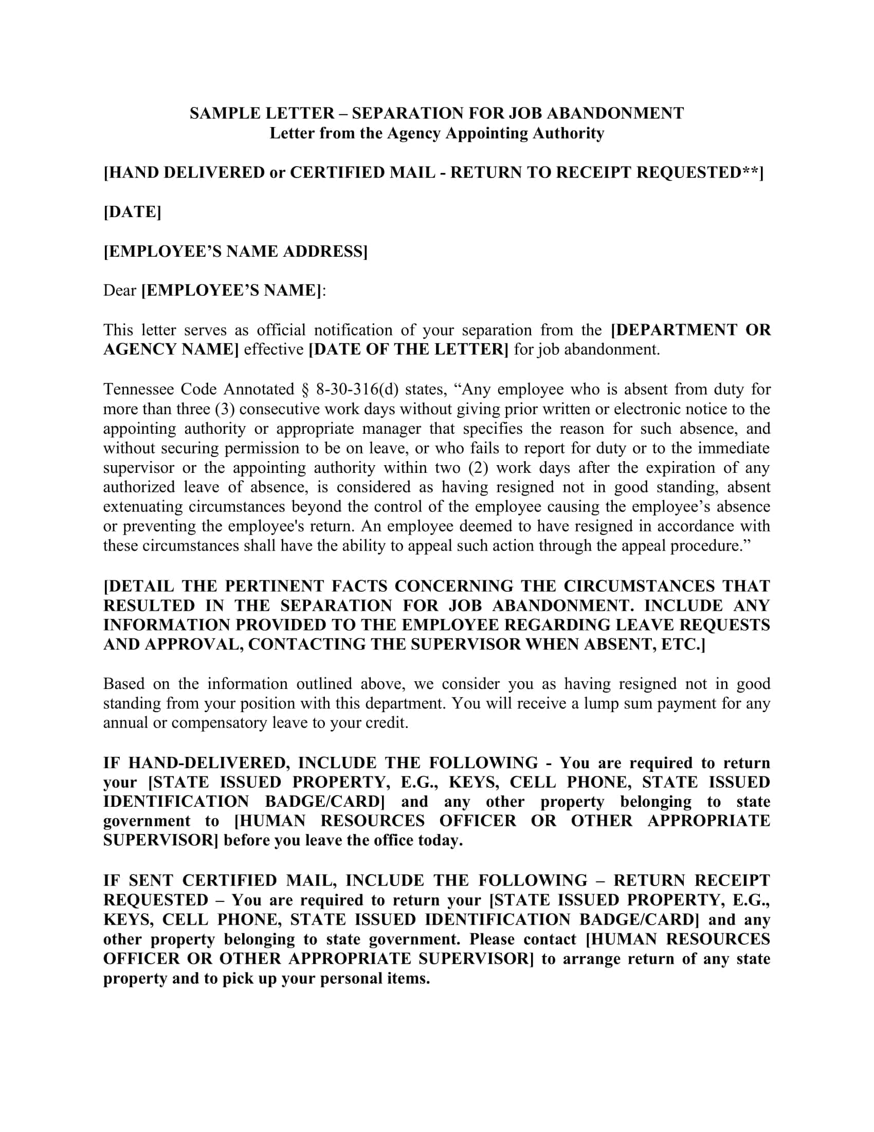 Job Abandonment Letter Word Example Job Abandonment Letter Word Example