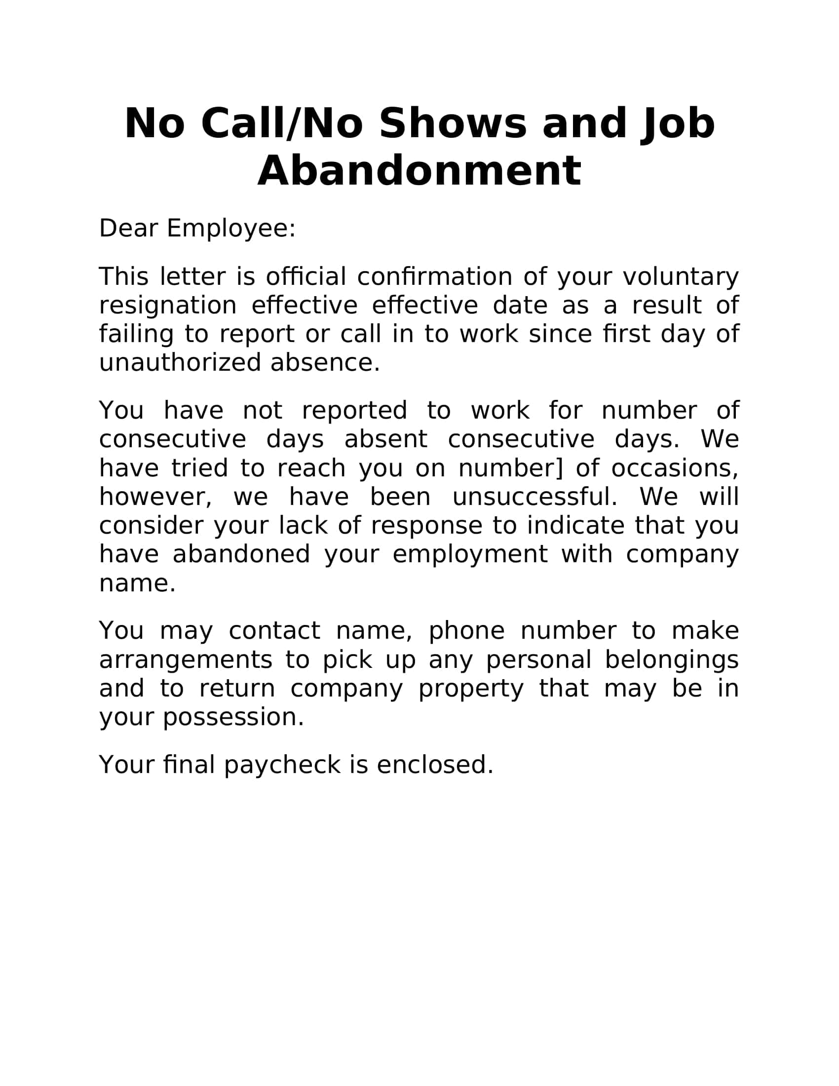 Job Abandonment Letter Word Fillable Job Abandonment Letter Word Fillable