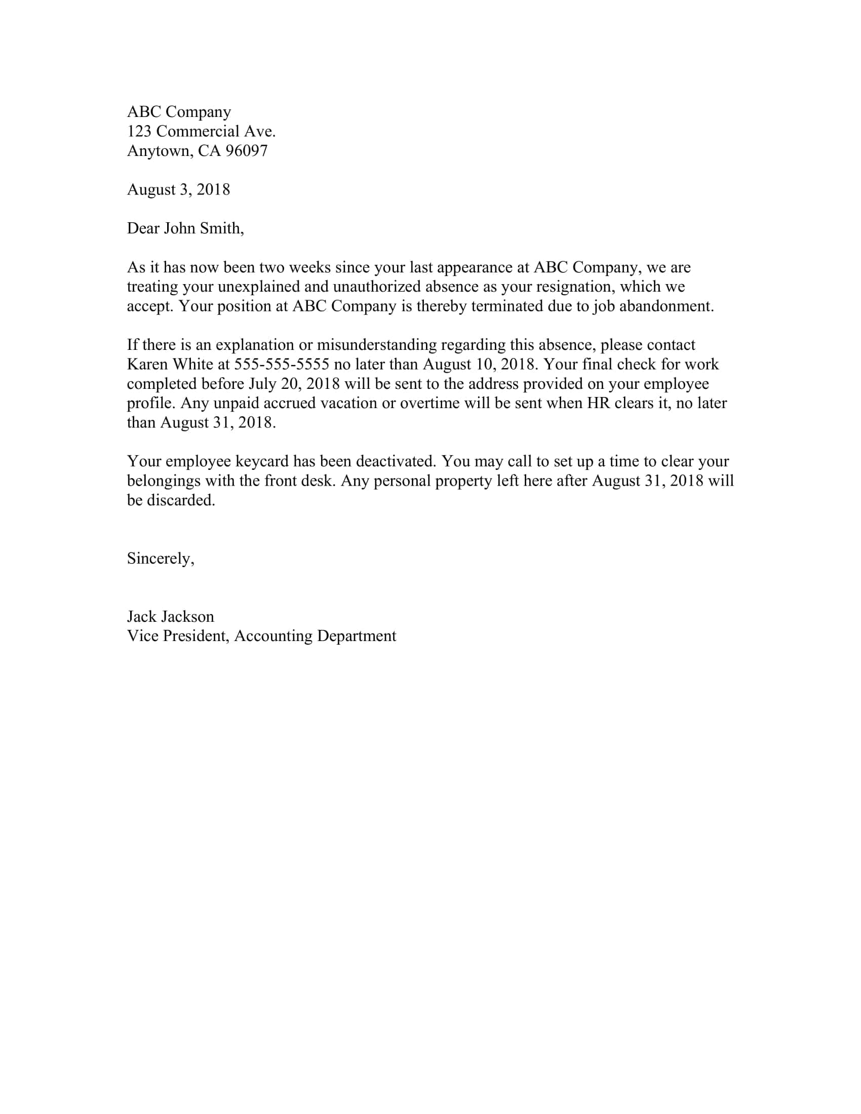 Job Abandonment Letter Word Sample Job Abandonment Letter Word Sample