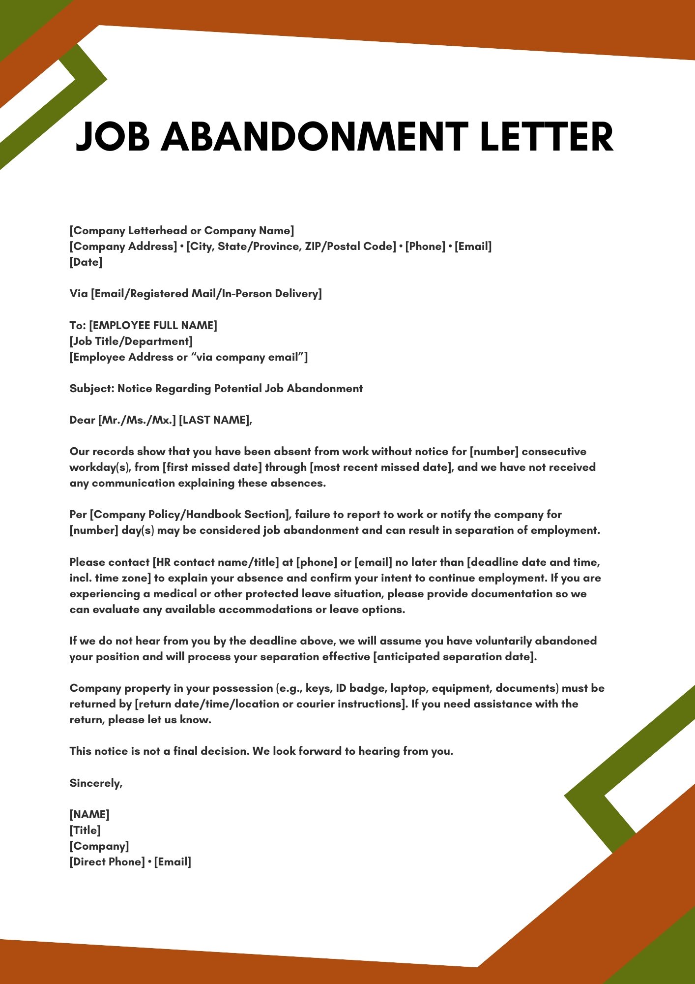 Job Abandonment Letter