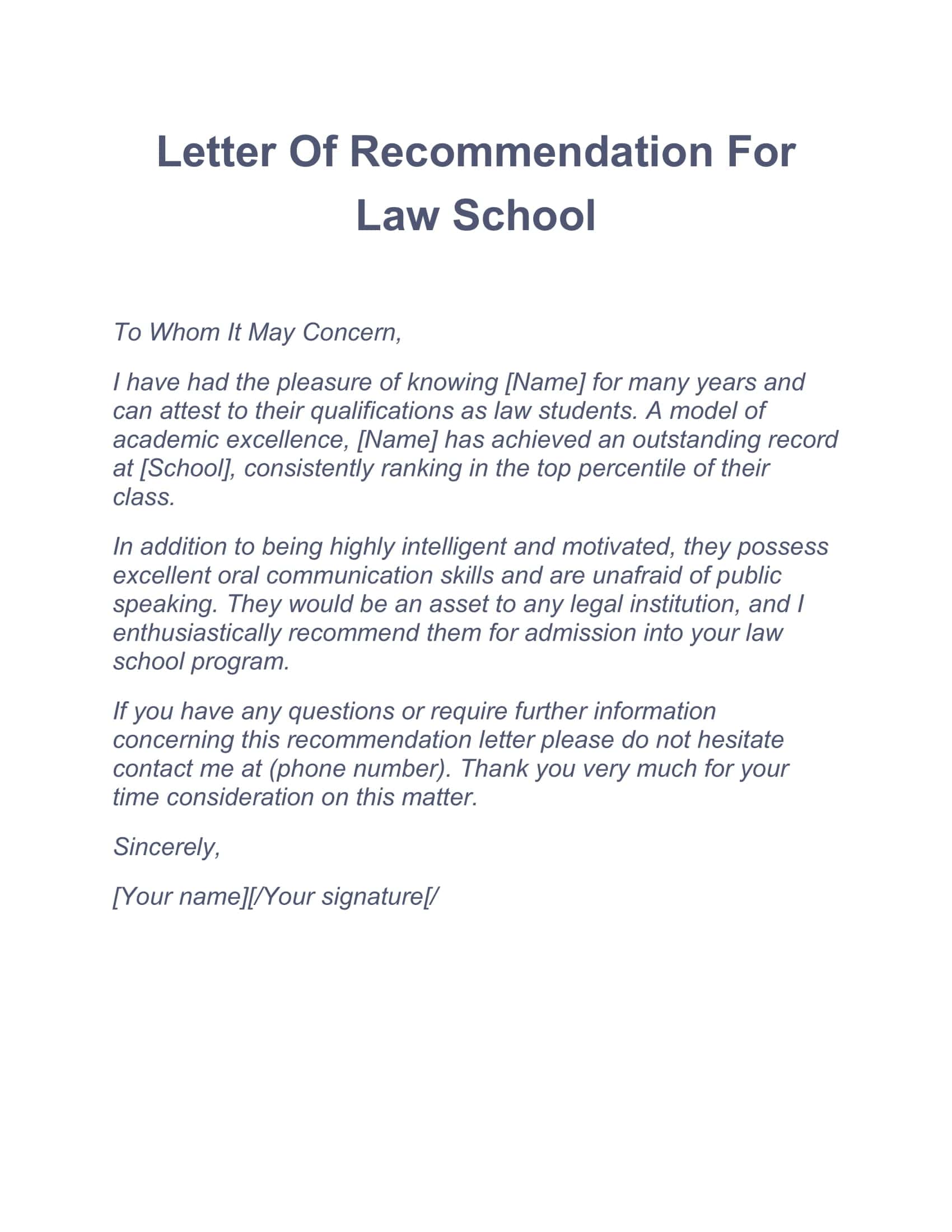 Law School Letter Of Recommendation Editable Law School Letter Of Recommendation Editable