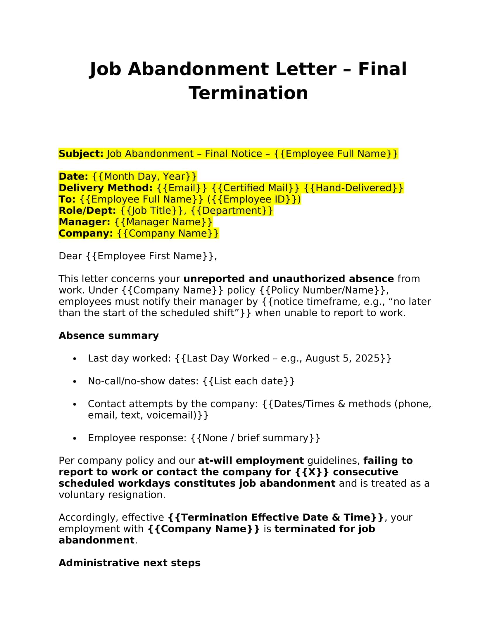 Pdf Job Abandonment Letter Pdf Job Abandonment Letter