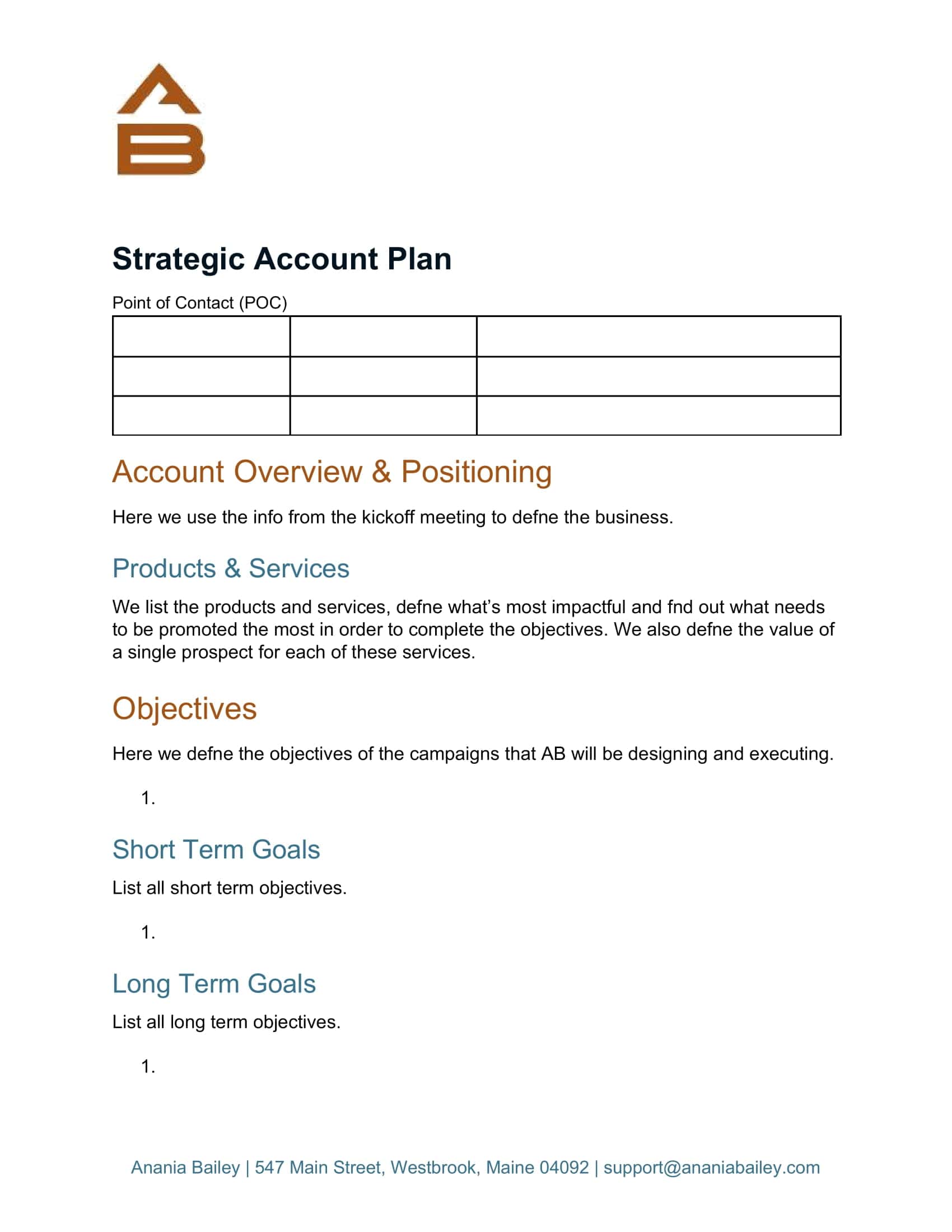 Printable Account Plan Template Printable Account Plan Template