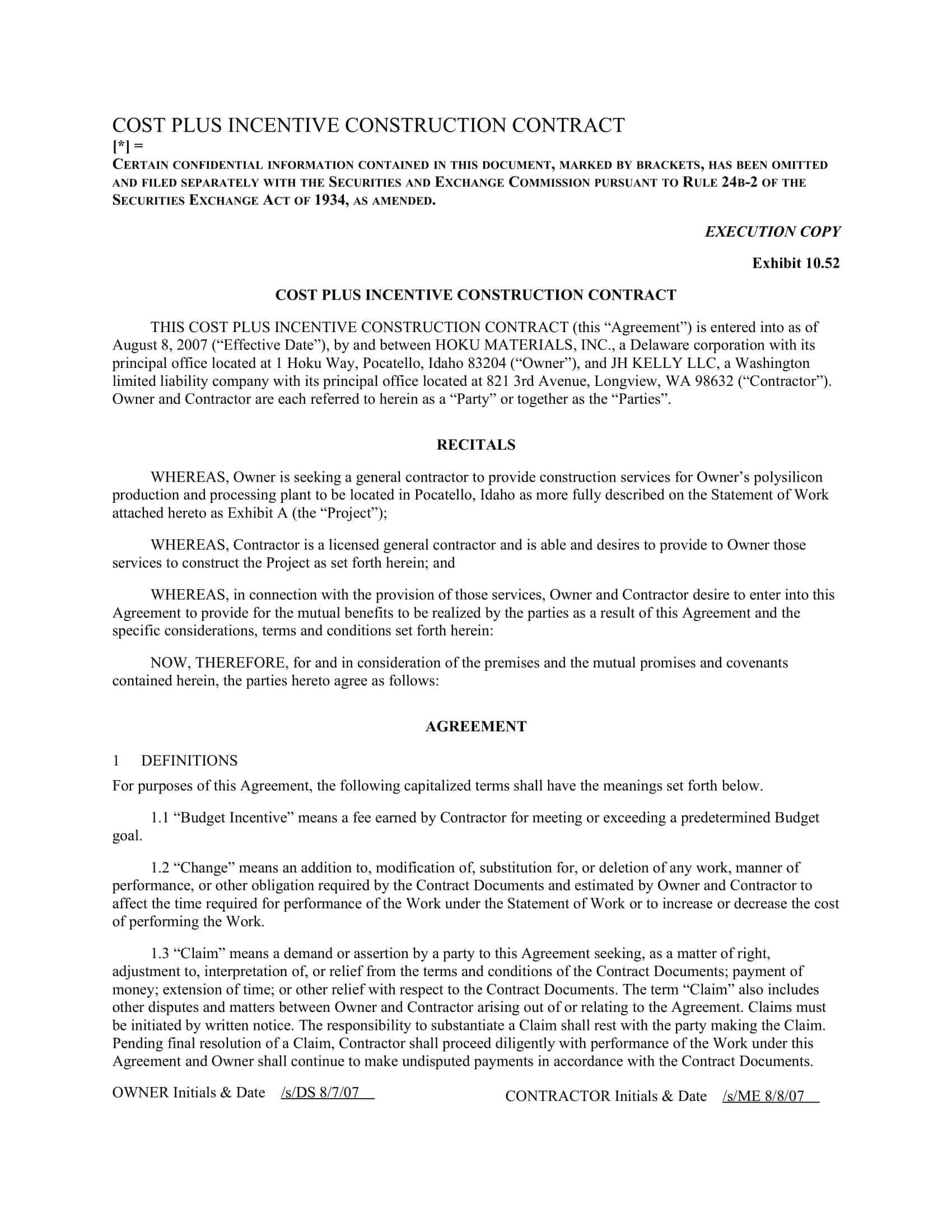 Printable Cost Plus Contract Printable Cost Plus Contract