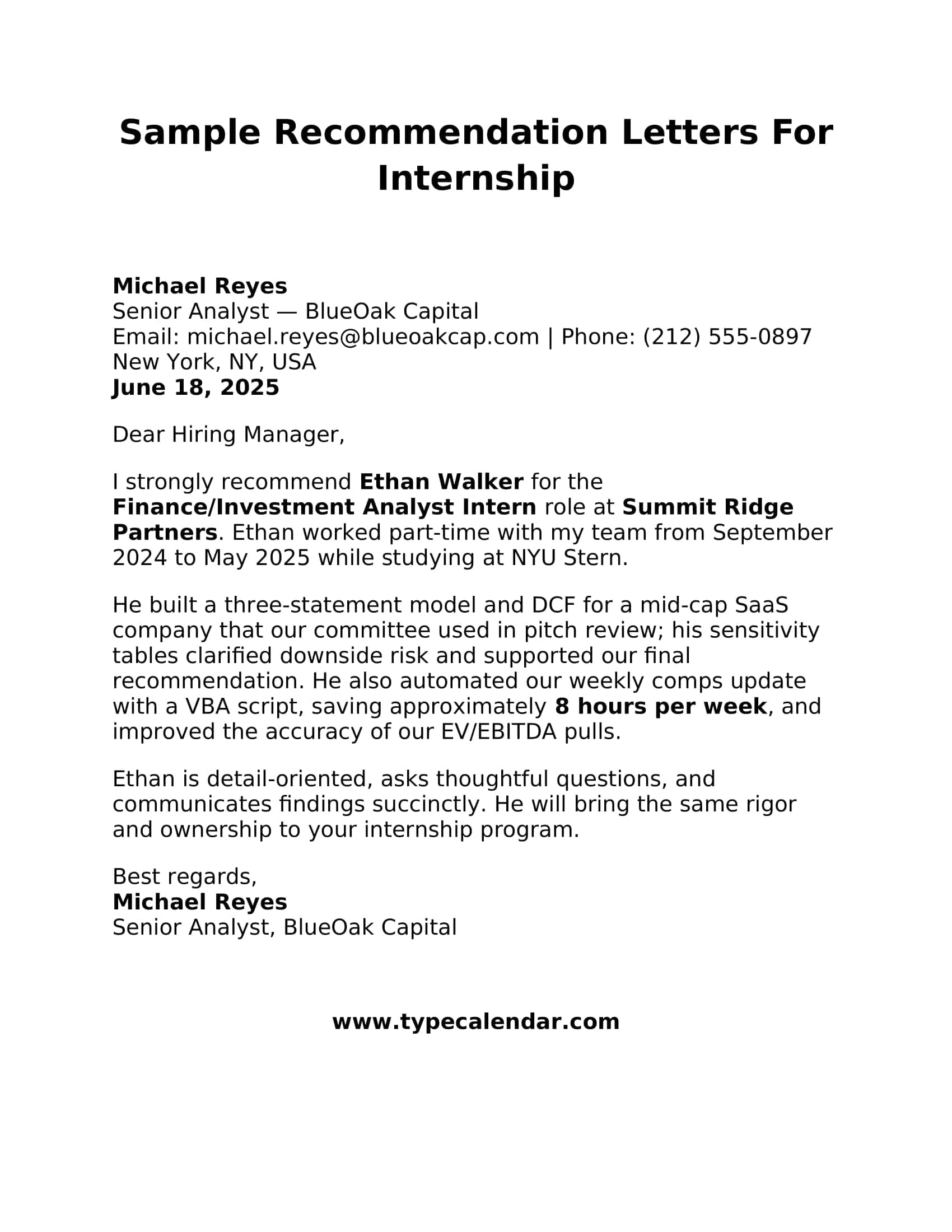 Printable Fillable Recommendation Letters For Internship Printable Fillable Recommendation Letters For Internship