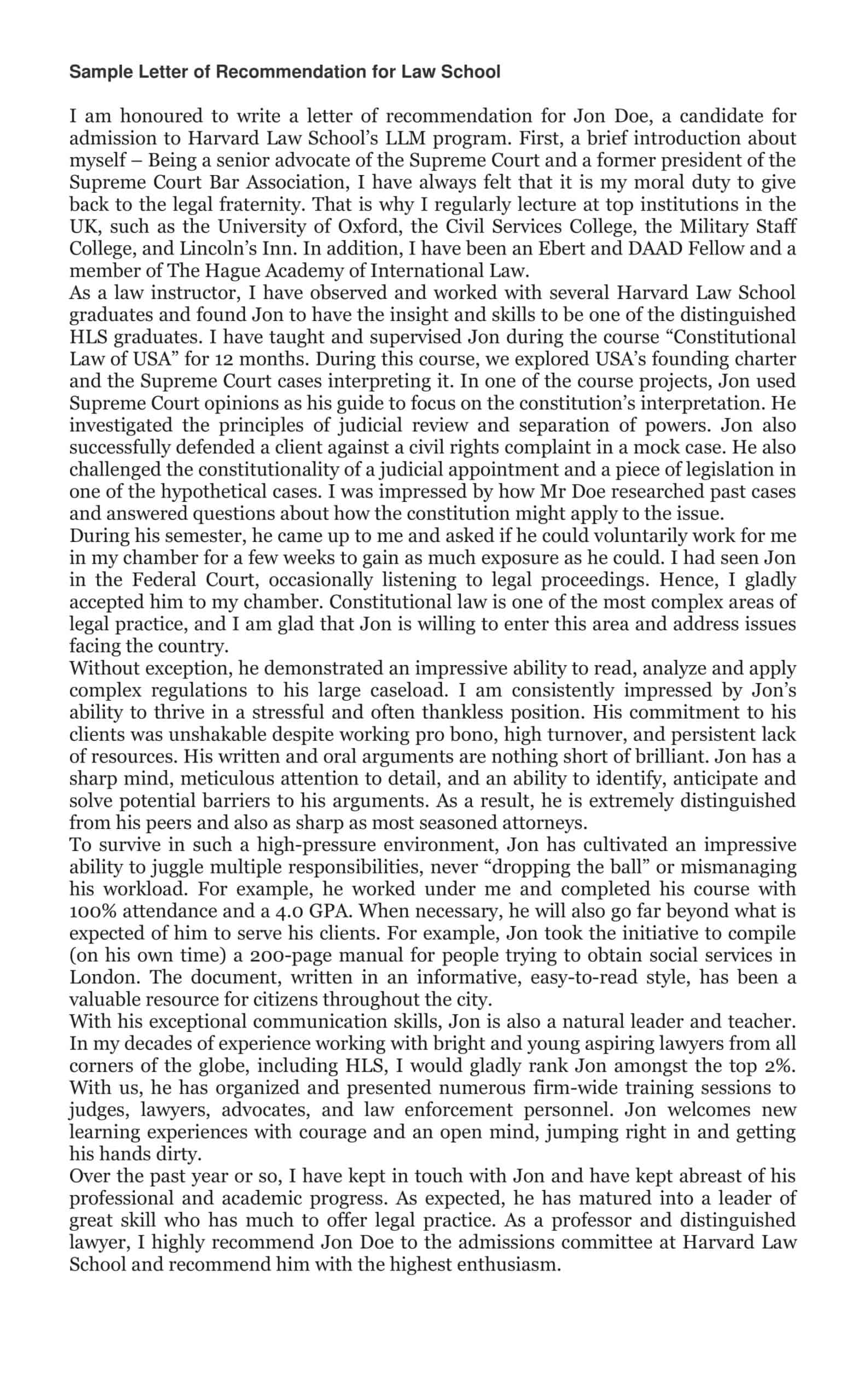 Printable For Law School Letter Of Recommendation Printable For Law School Letter Of Recommendation