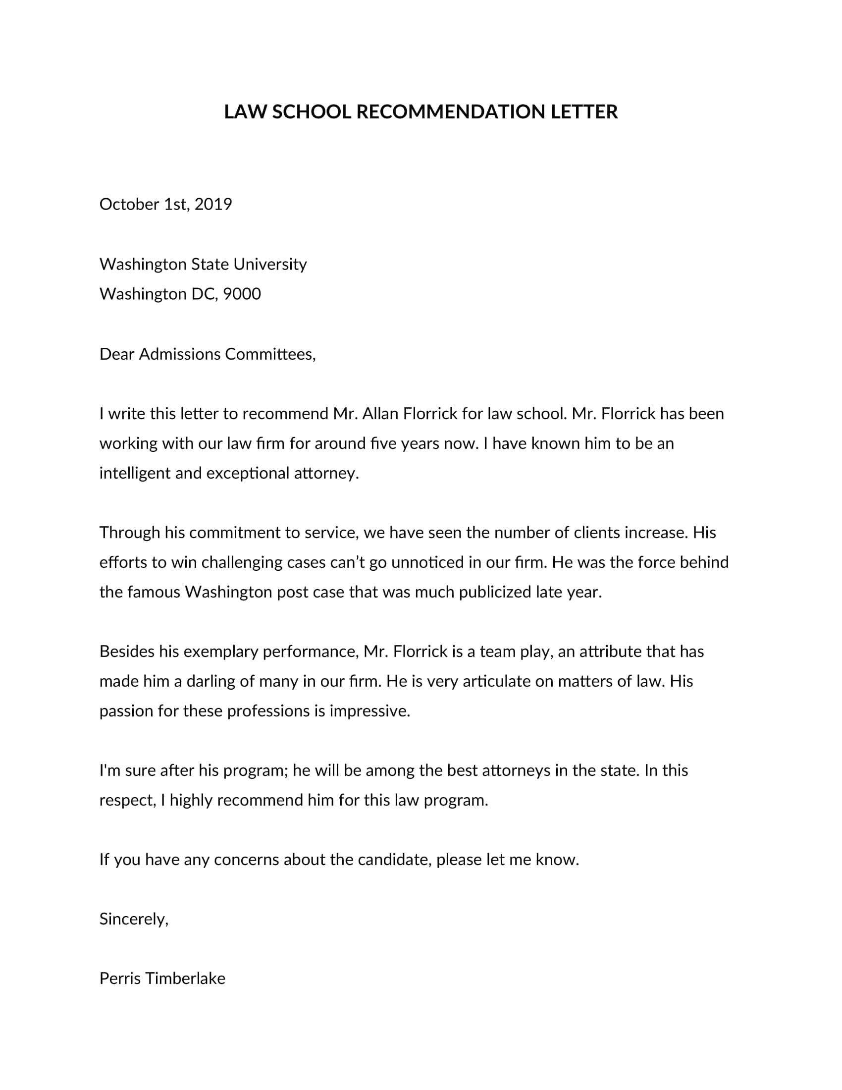 Printable Law School Letter Of Recommendation Printable Law School Letter Of Recommendation