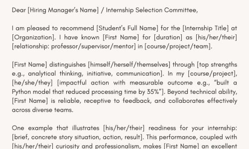 Free Printable Recommendation Letter For Internship Templates
