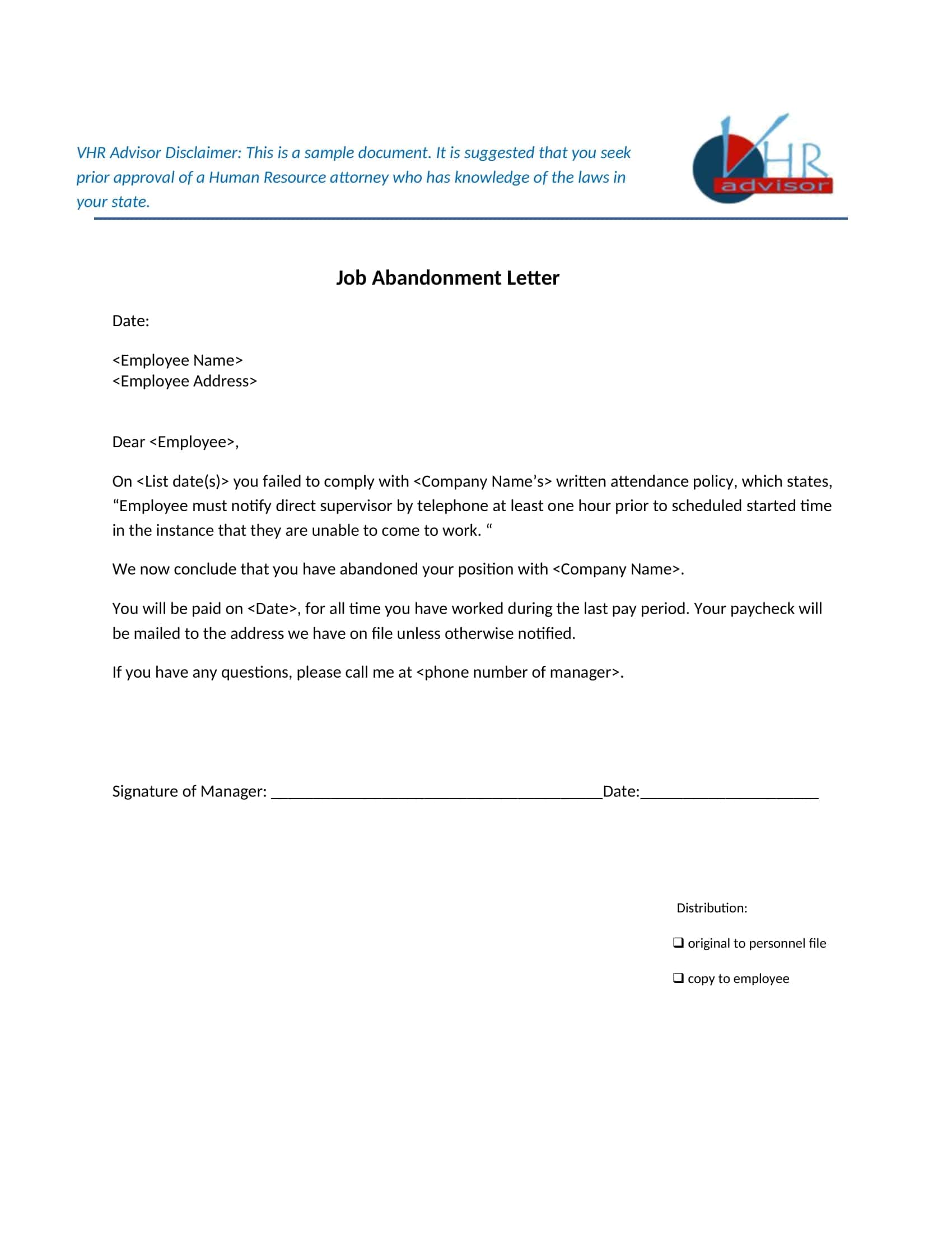 Sample Job Abandonment Letter Sample Job Abandonment Letter