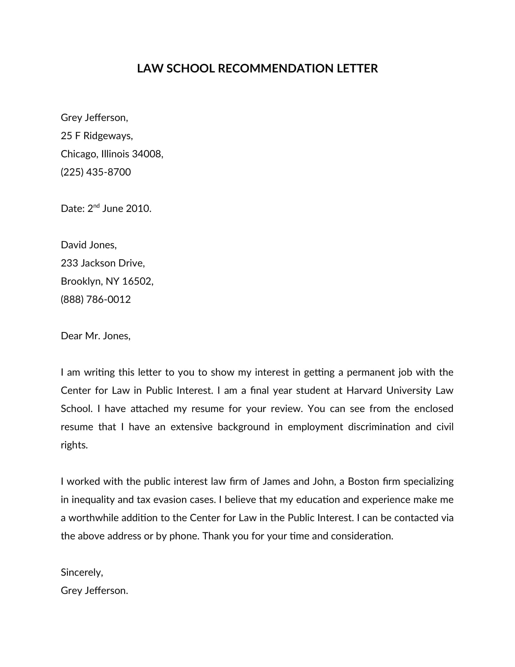 Sample Law School Letter Of Recommendation Sample Law School Letter Of Recommendation