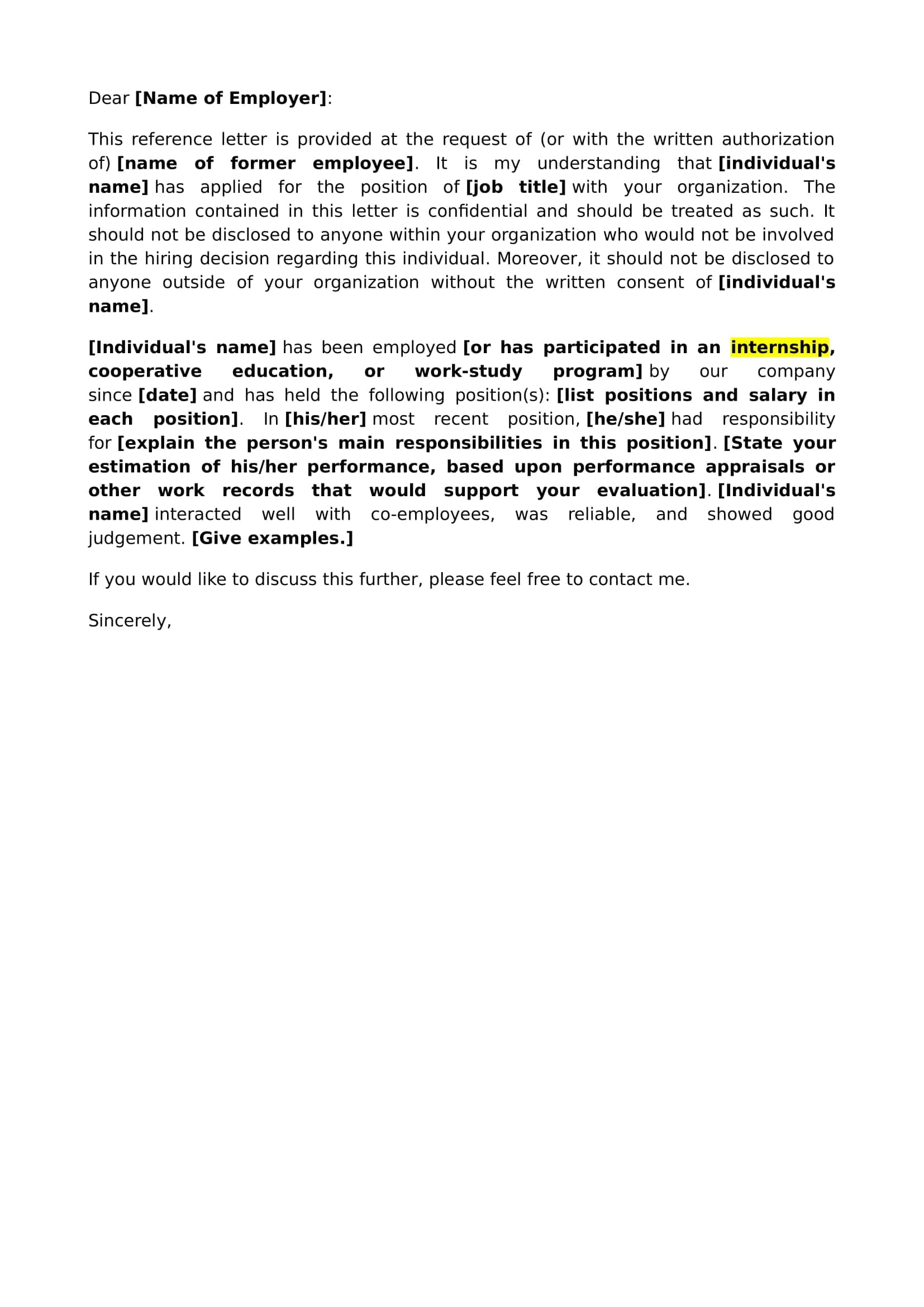 Sample Word Recommendation Letters For Internship Sample Word Recommendation Letters For Internship