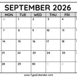 September 2026 Calendars 2 September 2026 Calendar