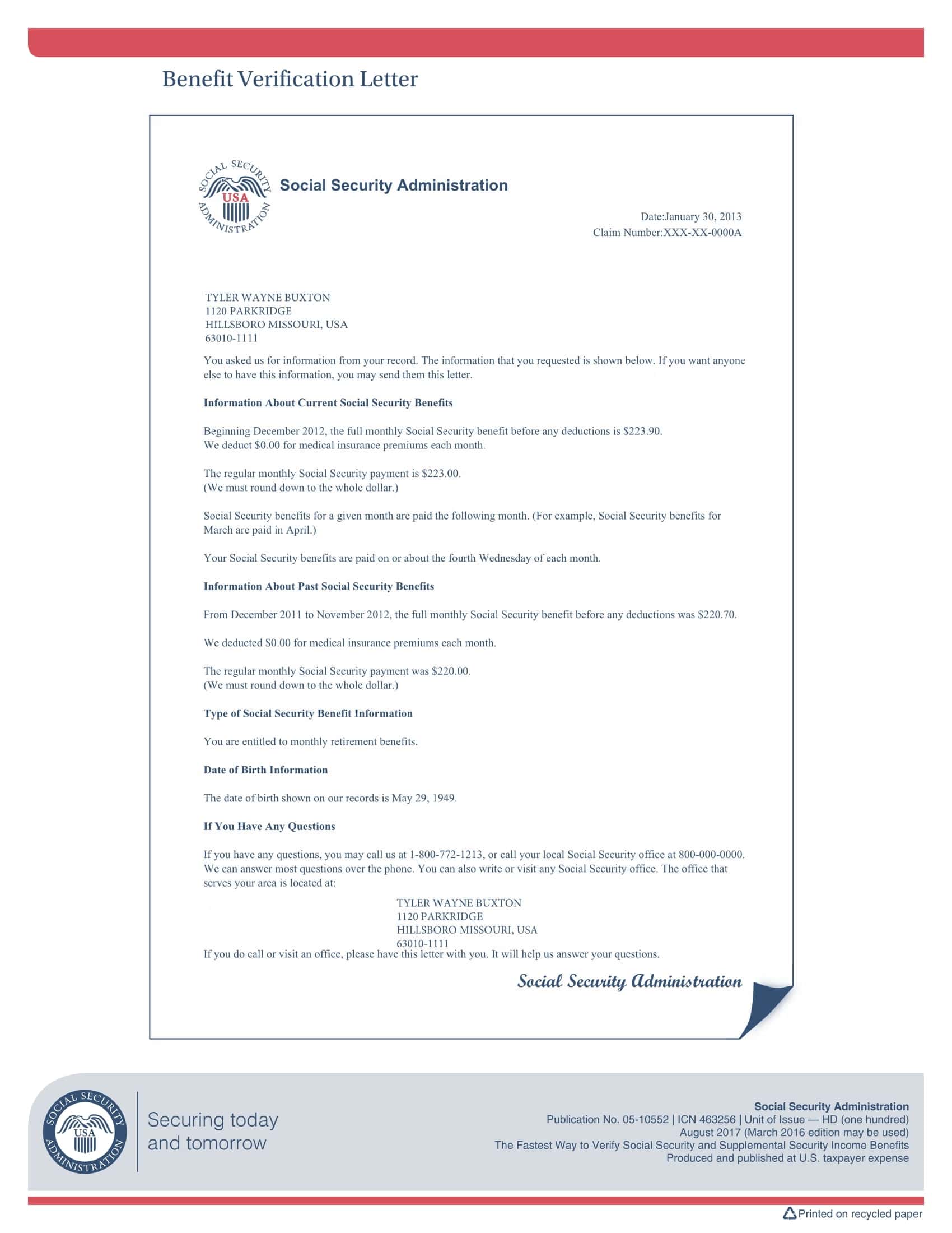 Social Security Number Verification Letter Printable Social Security Number Verification Letter Printable