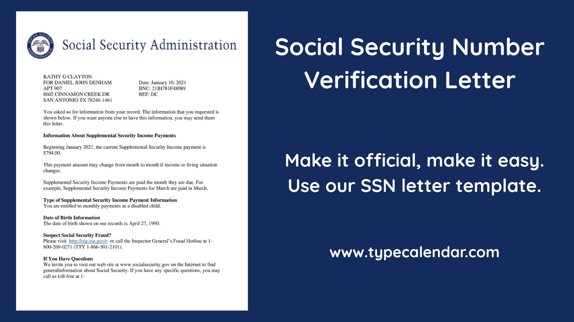 Social Security Number Verification Letter