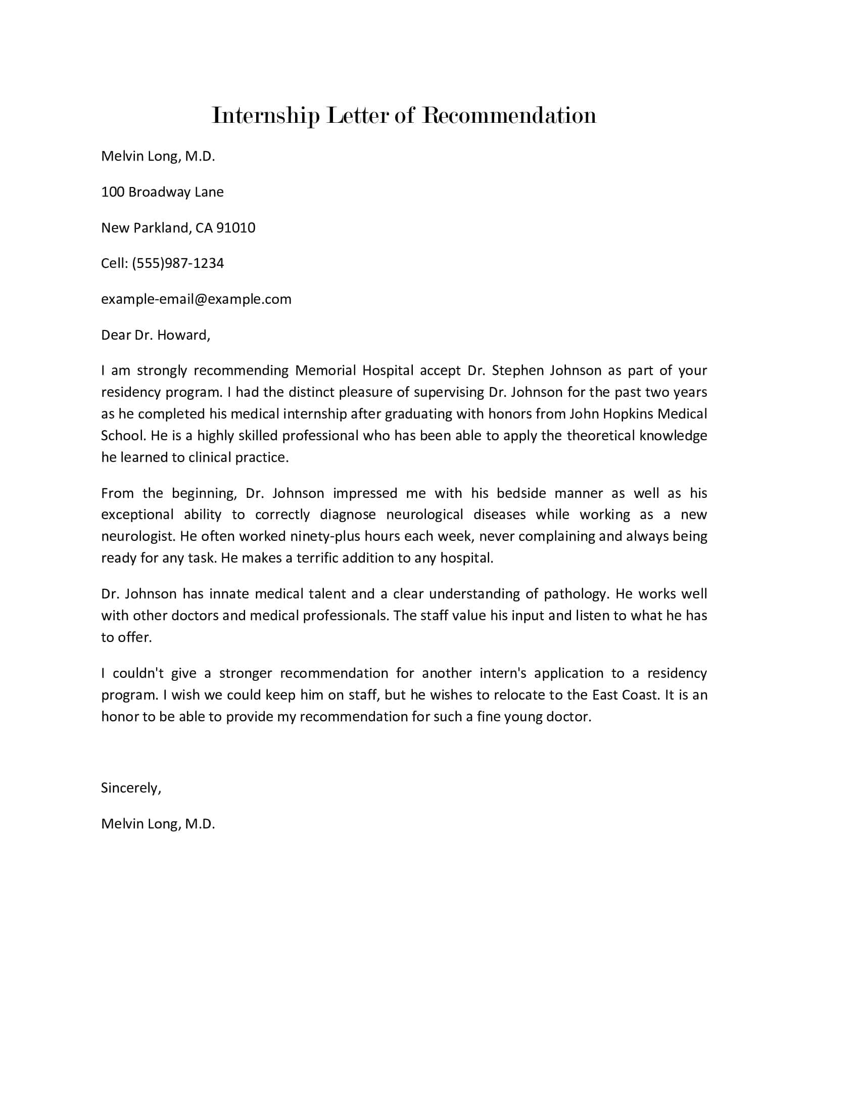 Template Recommendation Letters For Internship Template Recommendation Letters For Internship