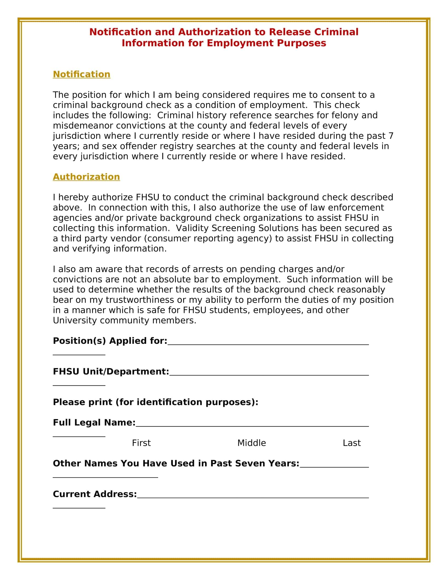 Background Check Authorization Form Blank Background Check Authorization Form Blank