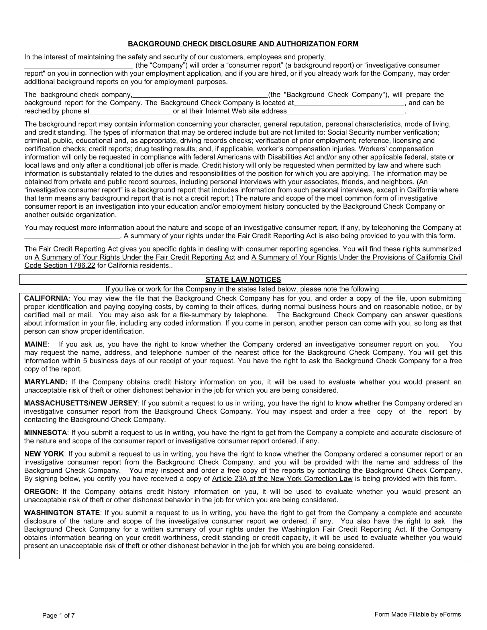 Background Check Authorization Form Fillable Blank Background Check Authorization Form Fillable Blank