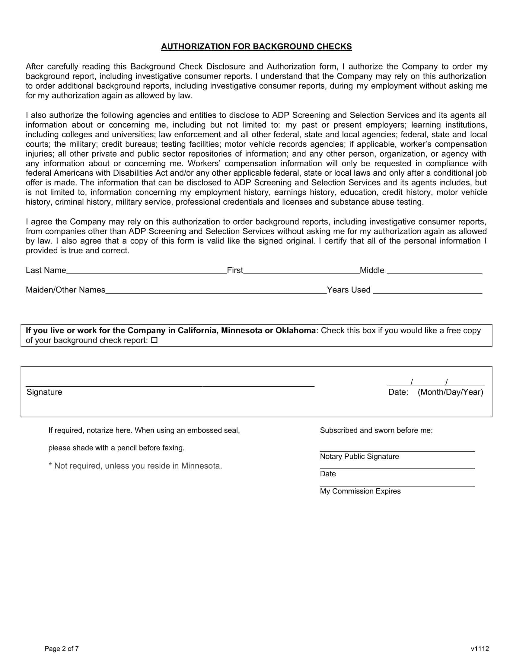 Background Check Authorization Form Printable Background Check Authorization Form Printable