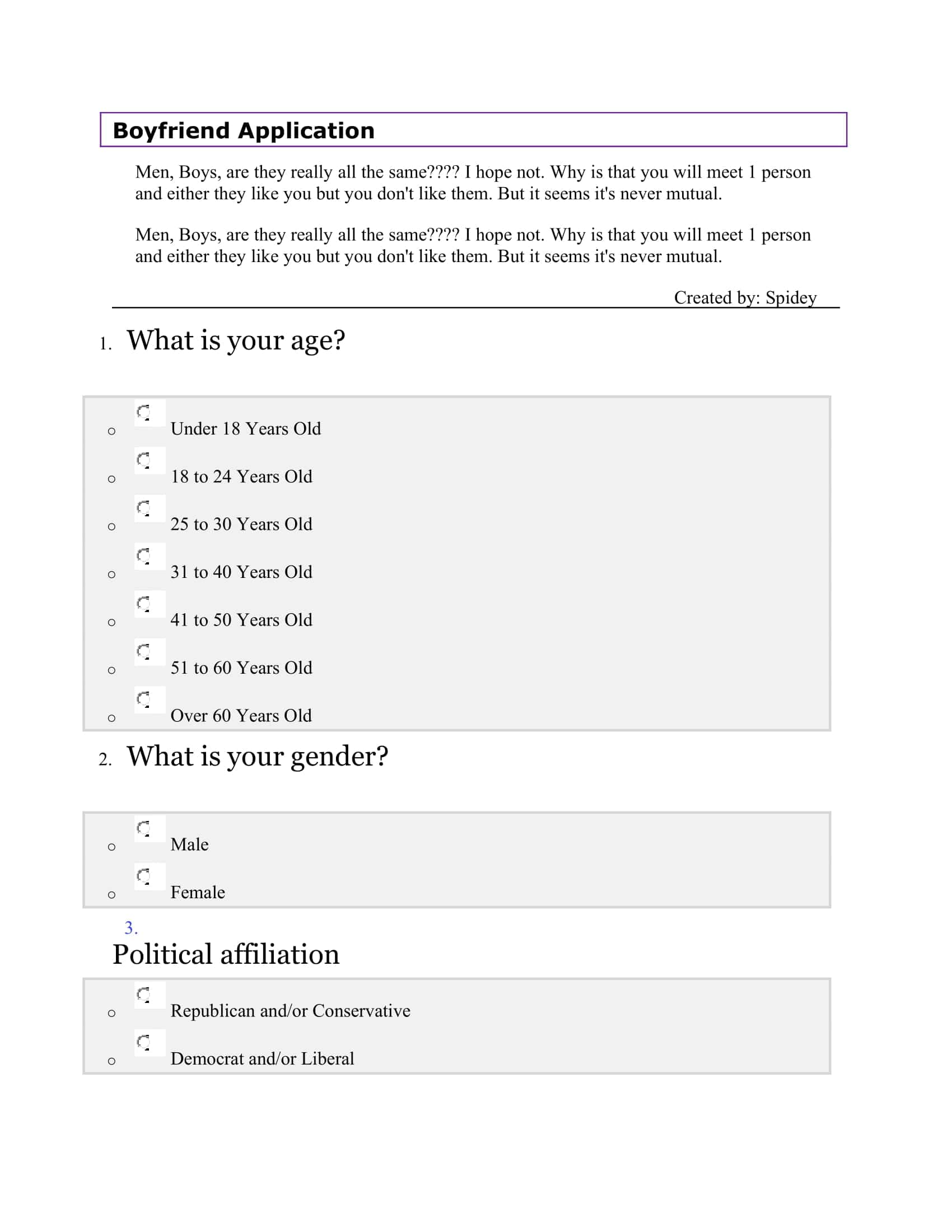 Boyfriend Application Form Doc Boyfriend Application Form Doc