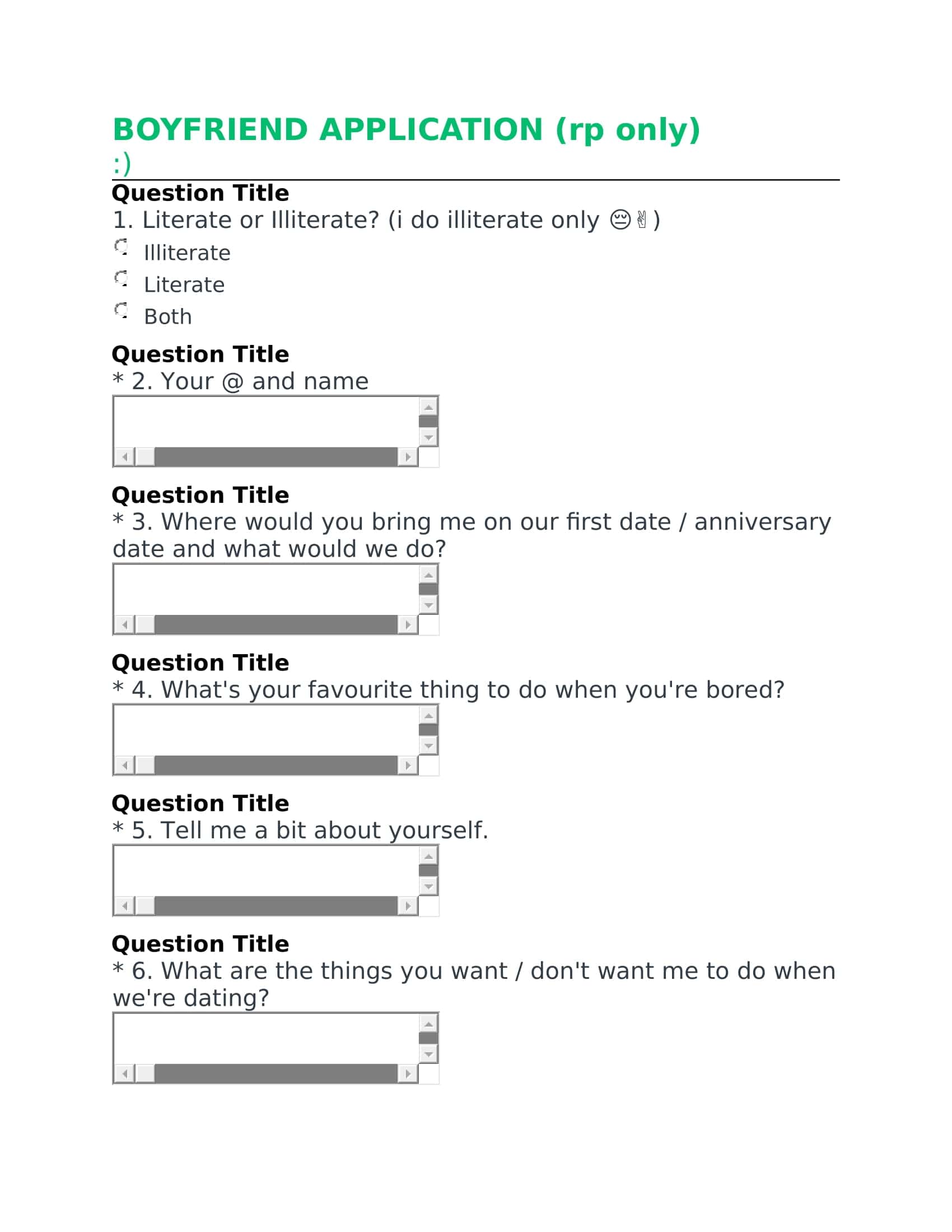Boyfriend Application Form Editable Boyfriend Application Form Editable