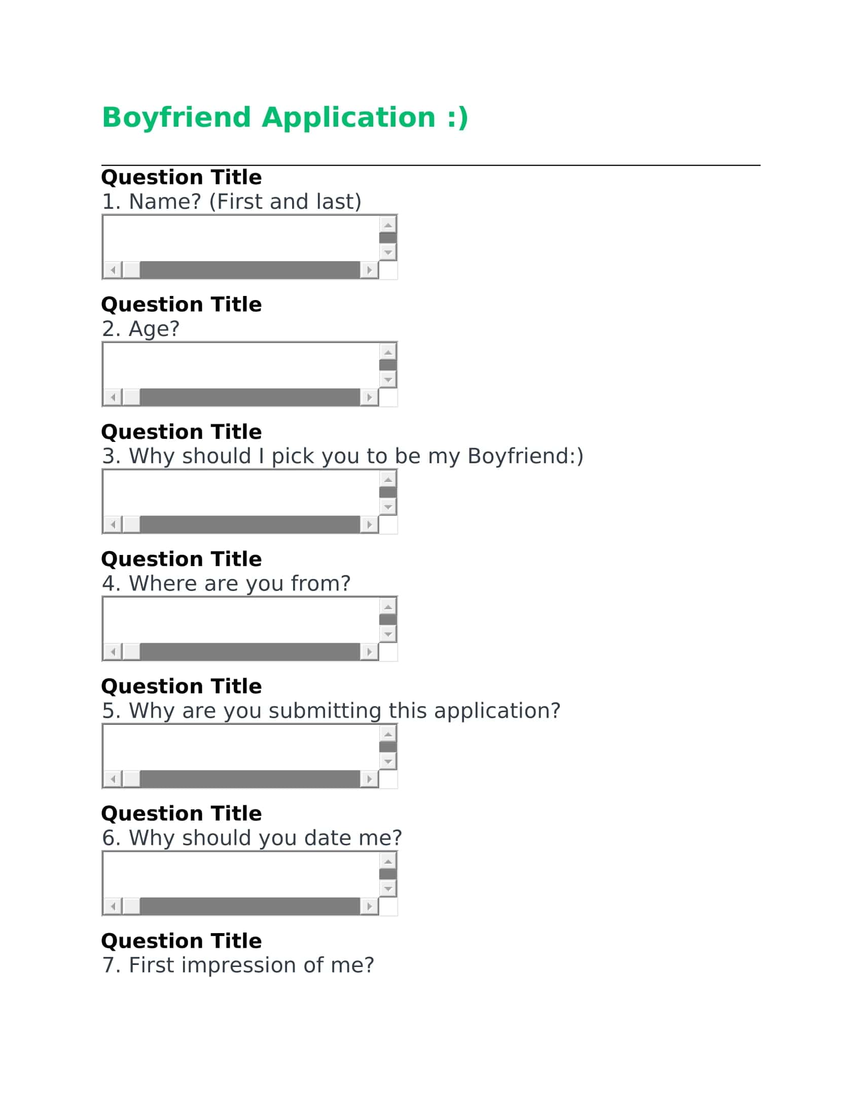 Boyfriend Application Form Template Boyfriend Application Form Template