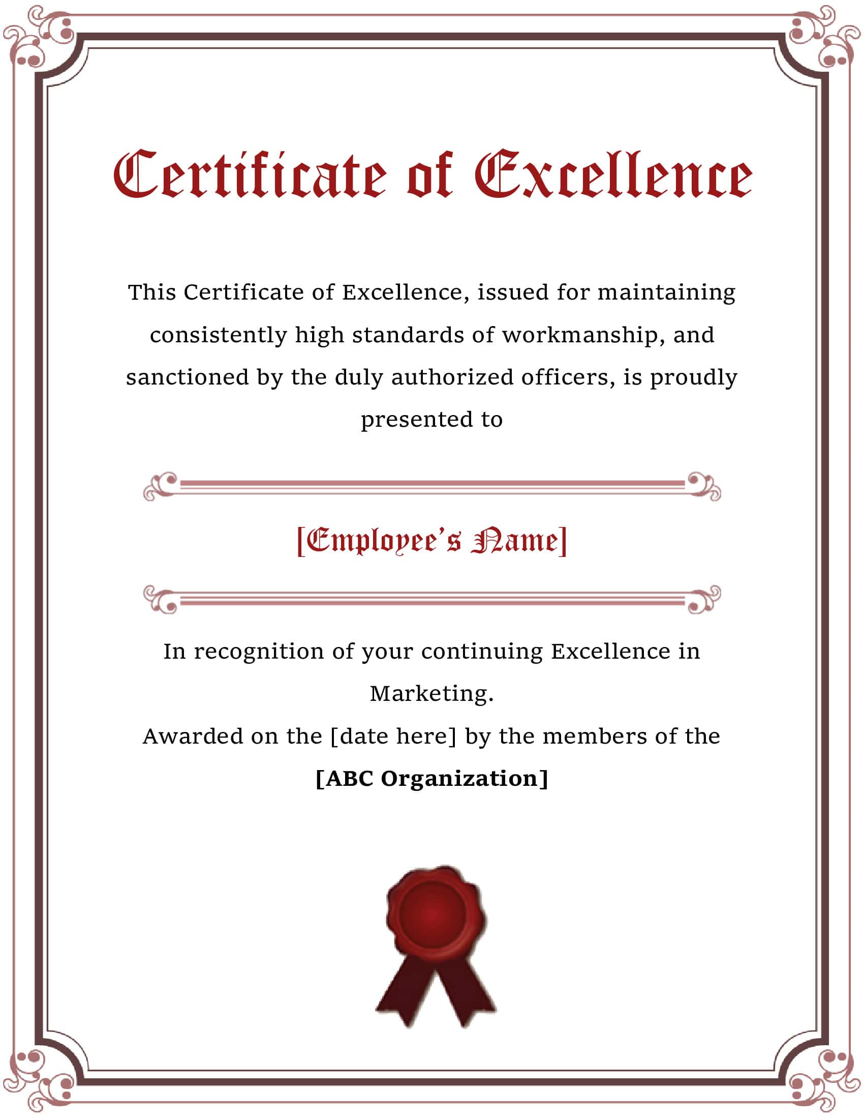 Certificate Of Excellence Example Certificate Of Excellence Example