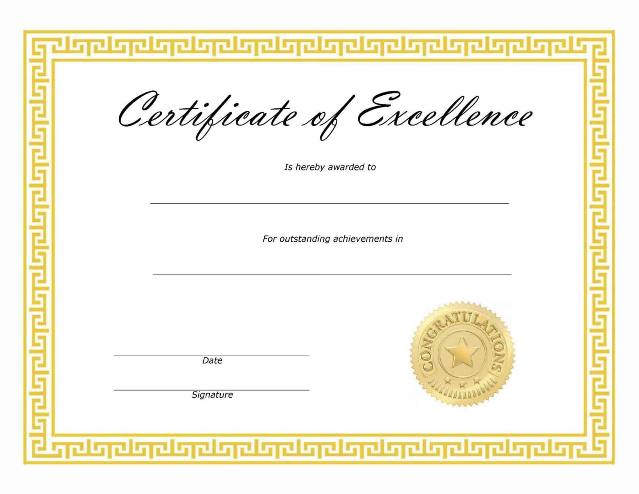 Certificate Of Excellence Word Certificate Of Excellence Word
