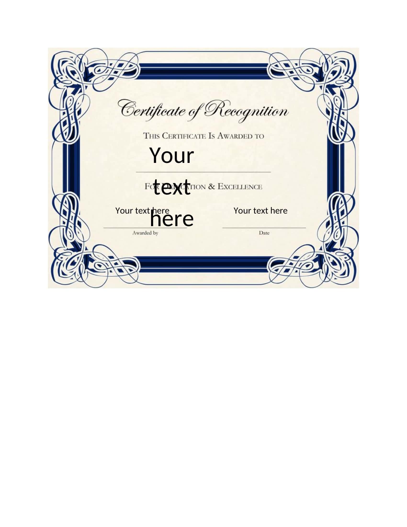 Certificate Of Recognition Excel Certificate Of Recognition Excel