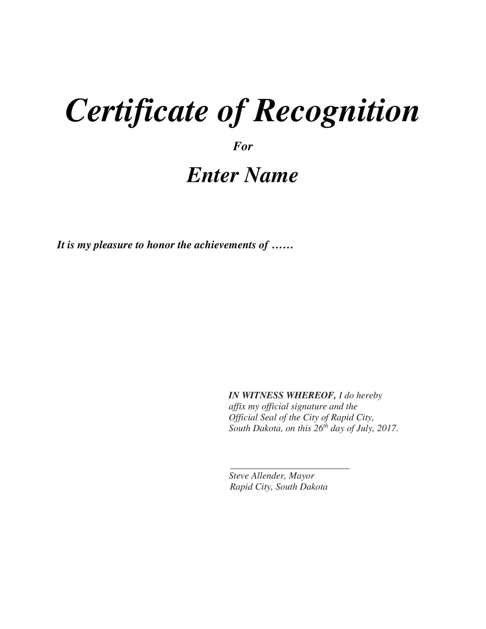 Certificate Of Recognition Template Excel Certificate Of Recognition Template Excel