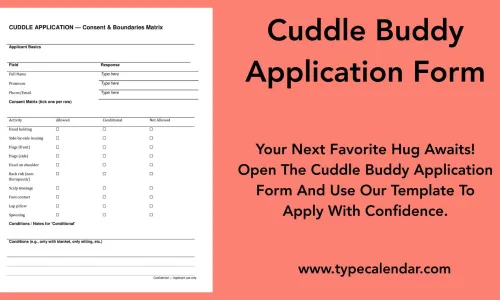 Free Printable Cuddle Application Form [PDF]