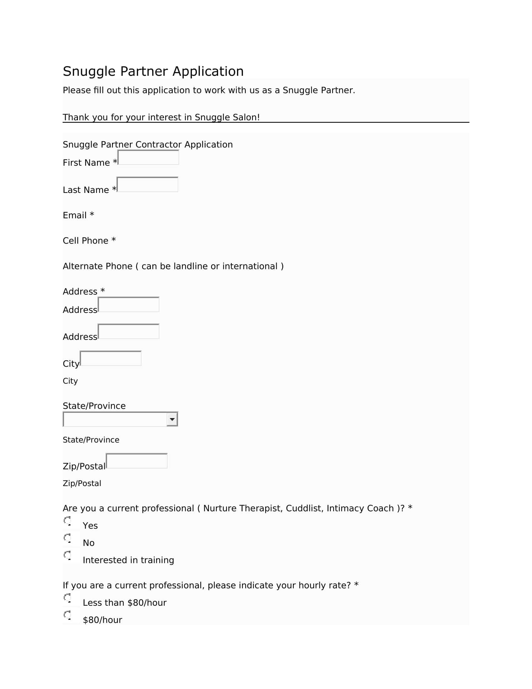 Cuddle Buddy Application Form Doc Cuddle Buddy Application Form Doc