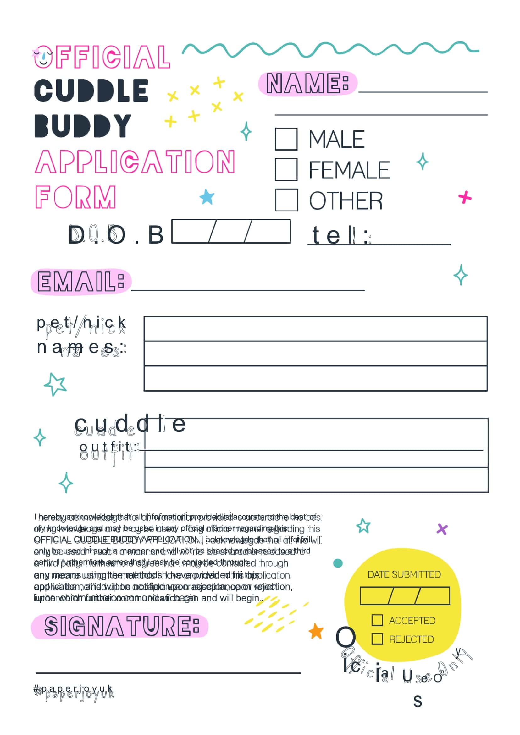 Cuddle Buddy Application Form Download Cuddle Buddy Application Form Download