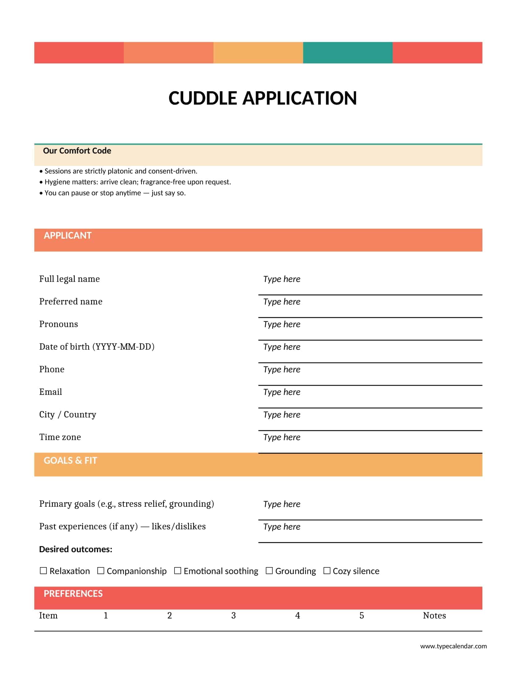 Cuddle Buddy Application Form Fillable Cuddle Buddy Application Form Fillable