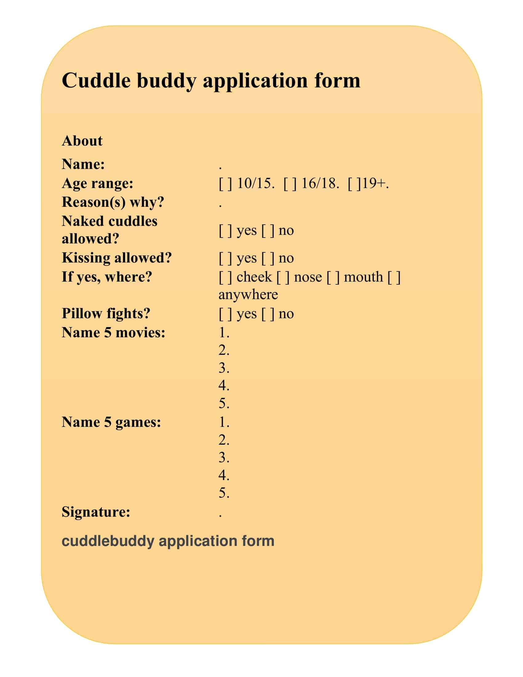 Cuddle Buddy Application Form Simple Cuddle Buddy Application Form Simple
