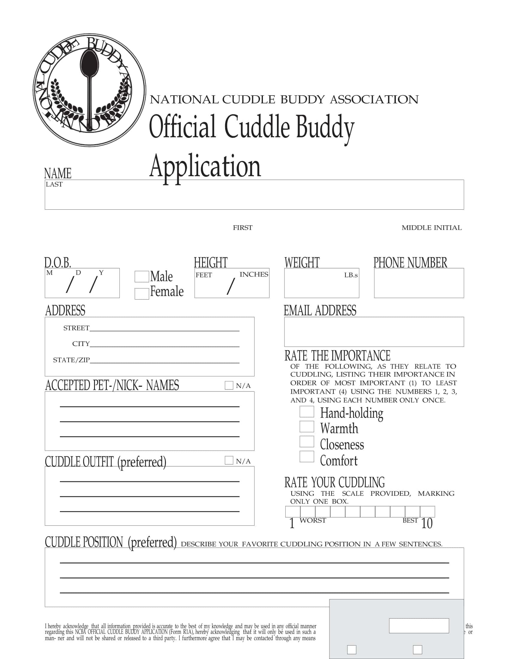 Cuddle Buddy Application Form Word Cuddle Buddy Application Form Word