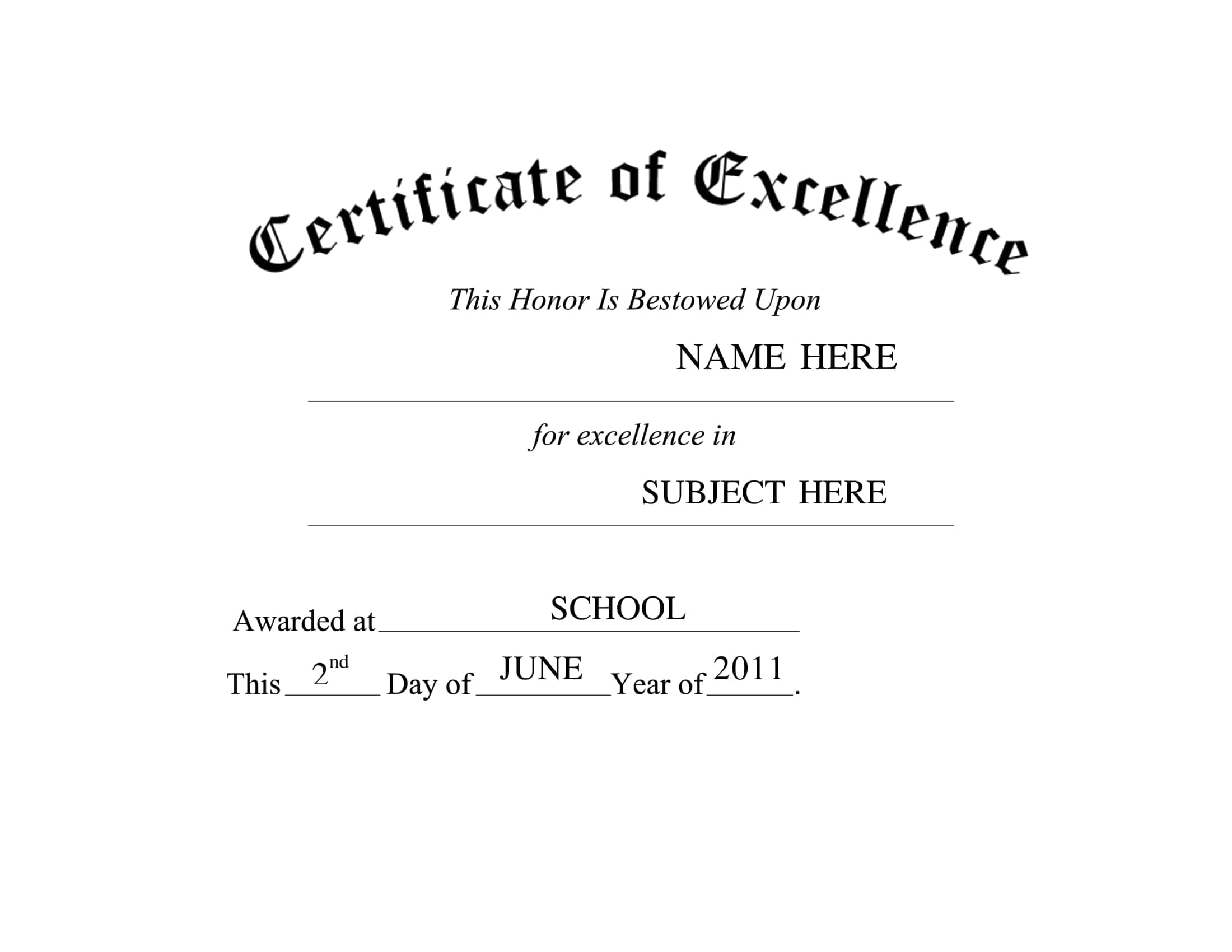 Doc Certificate Of Excellence Doc Certificate Of Excellence