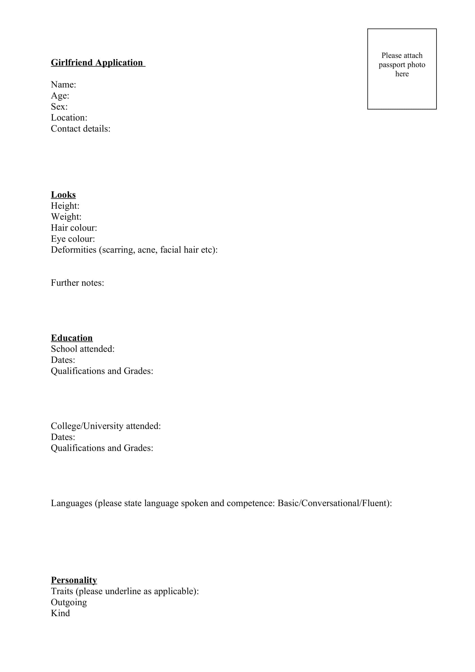 Doc Template Girlfriend Application Form Doc Template Girlfriend Application Form