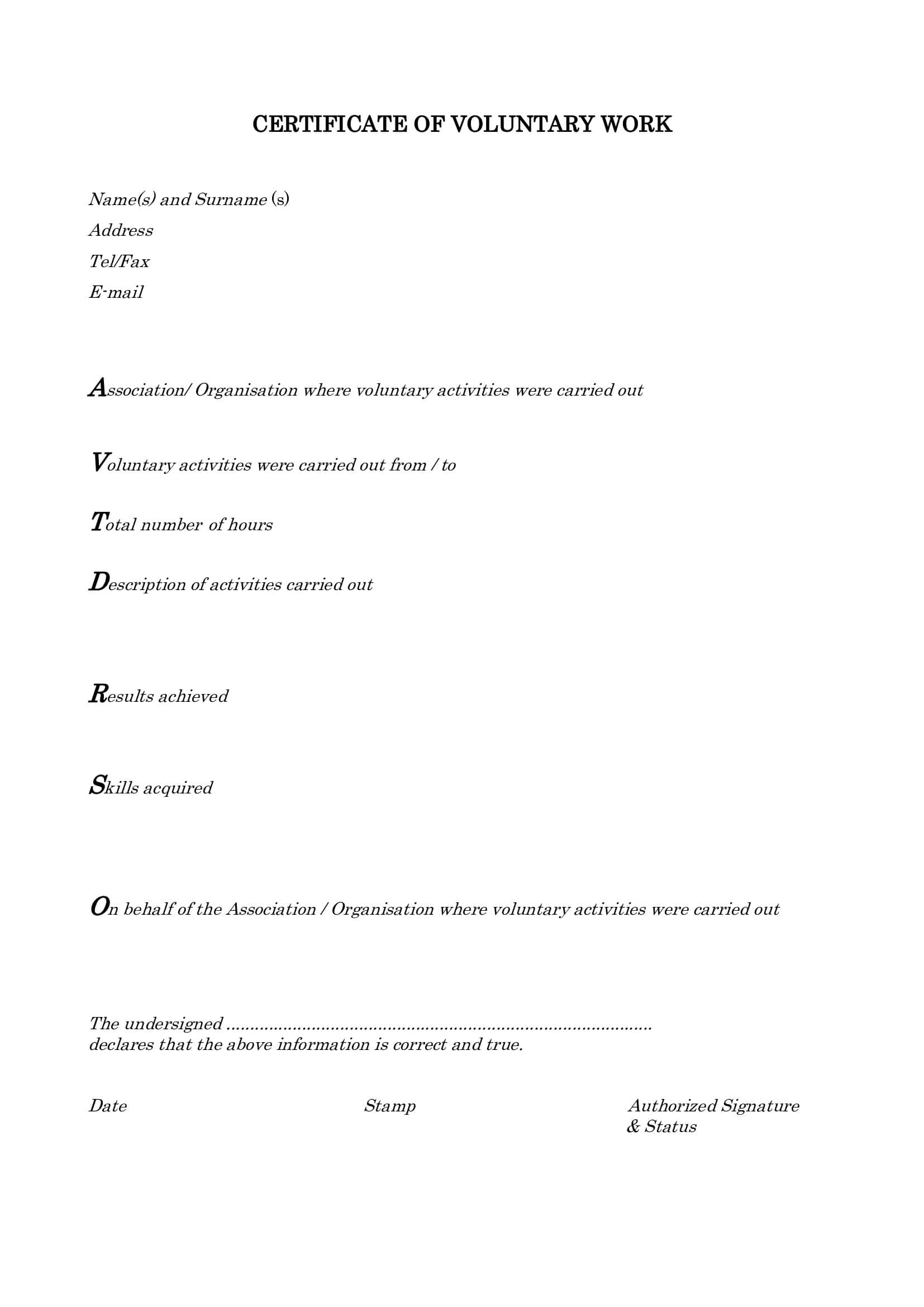 Doc Volunteer Certificate Doc Volunteer Certificate