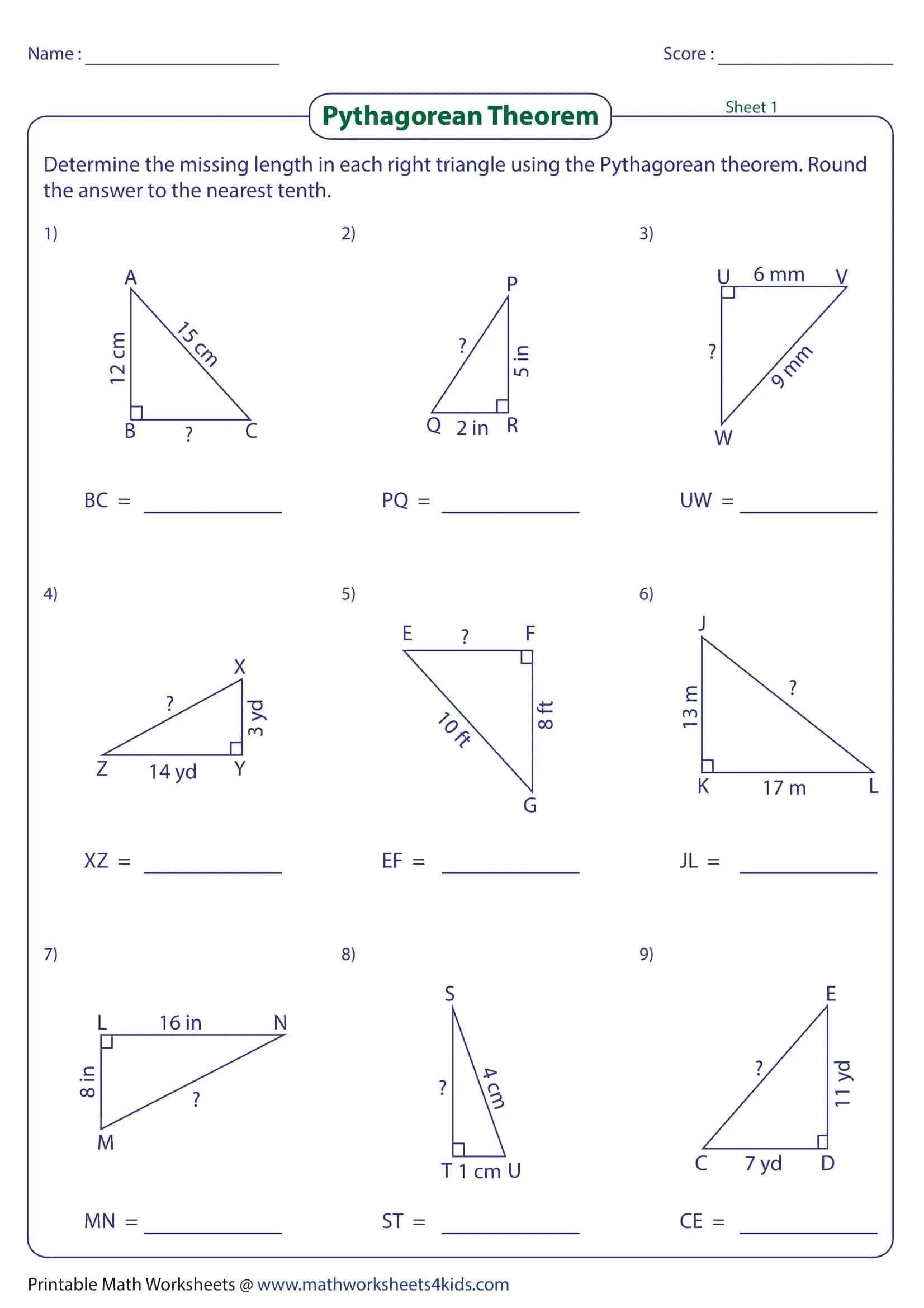 Download Pythagorean Theorem Worksheets Download Pythagorean Theorem Worksheets