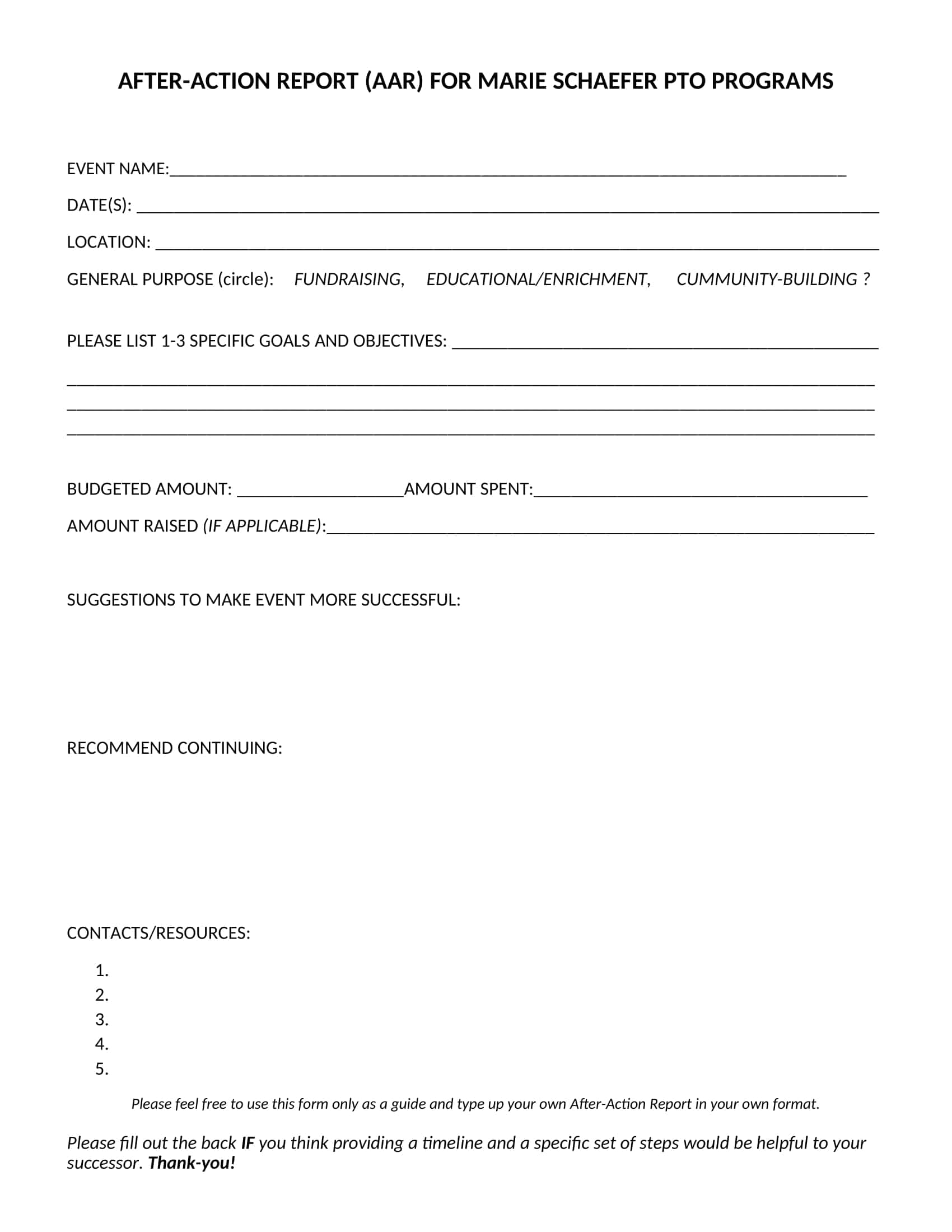 Download Template After Action Report Download Template After Action Report