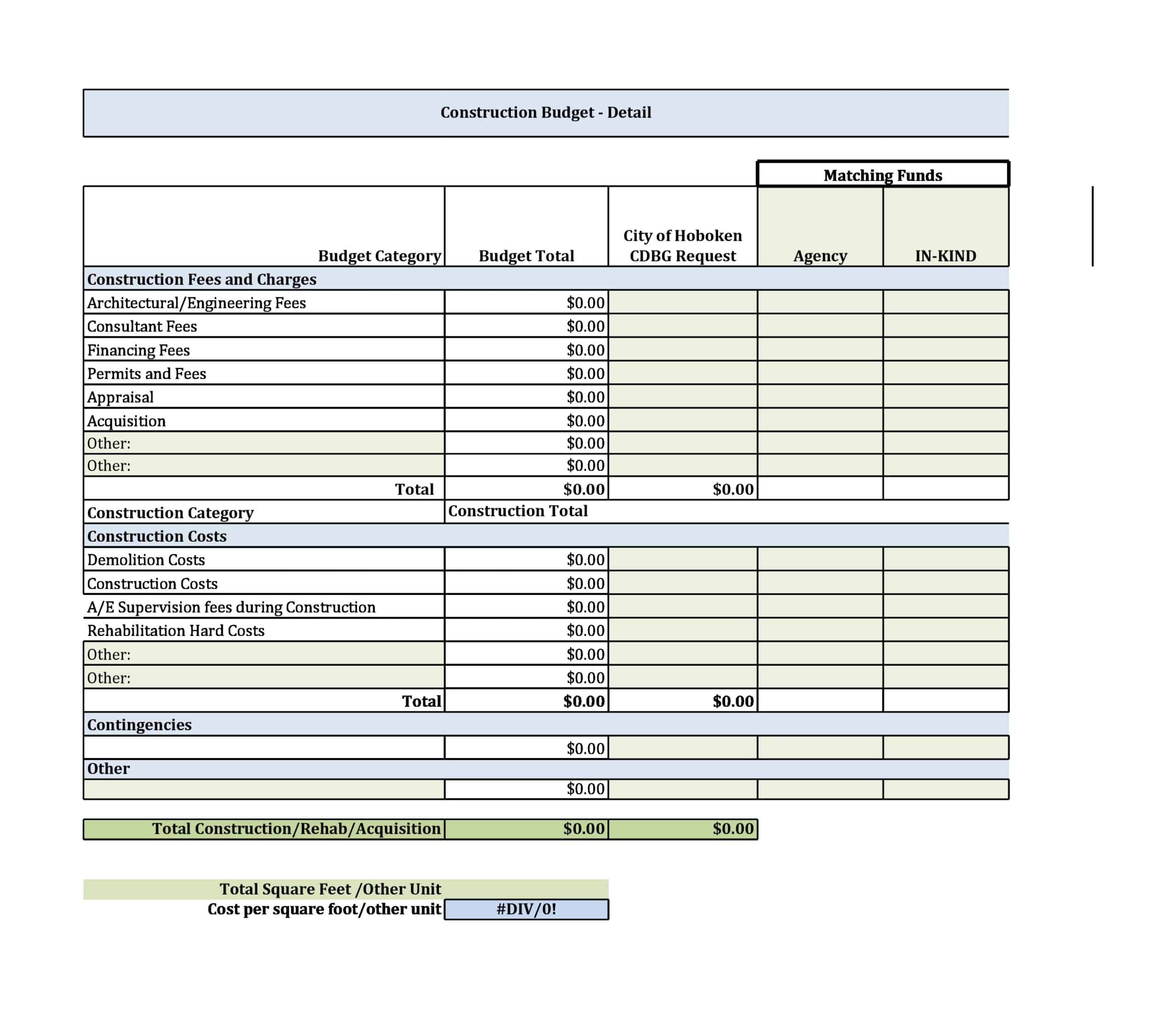 Editable Construction Budget Editable Construction Budget