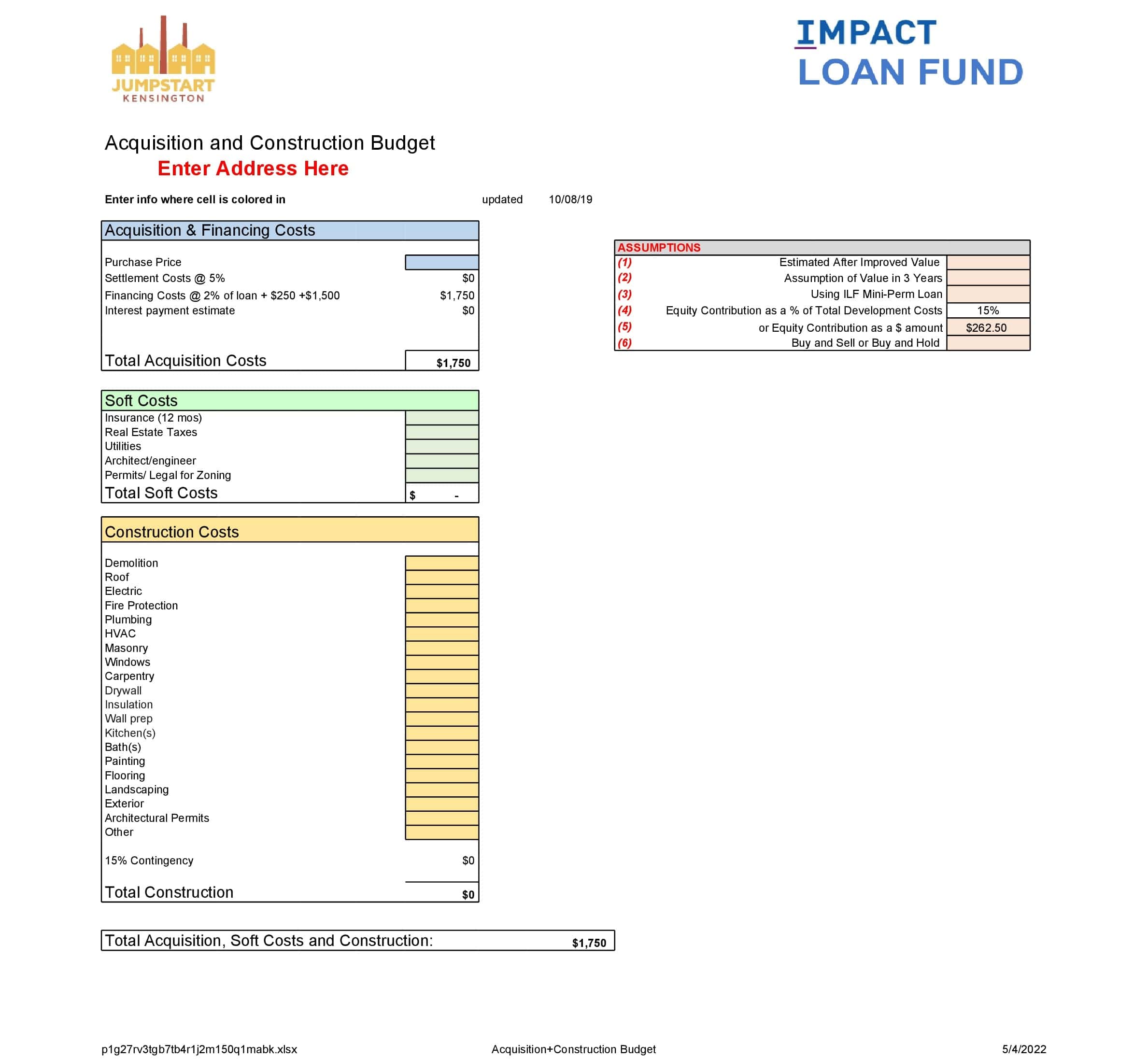 Example Construction Budget Example Construction Budget