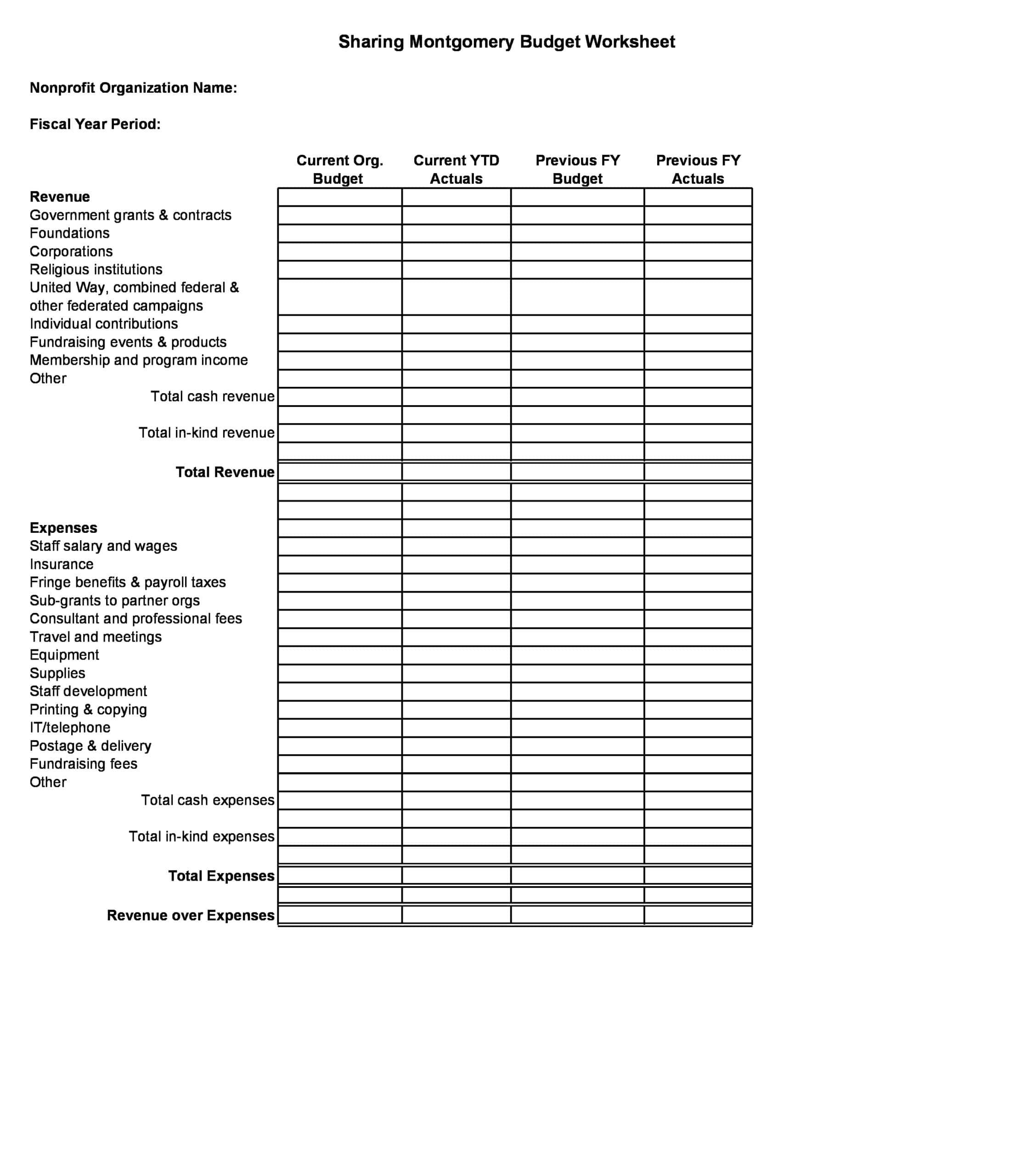 Excel Nonprofit Budget Excel Nonprofit Budget