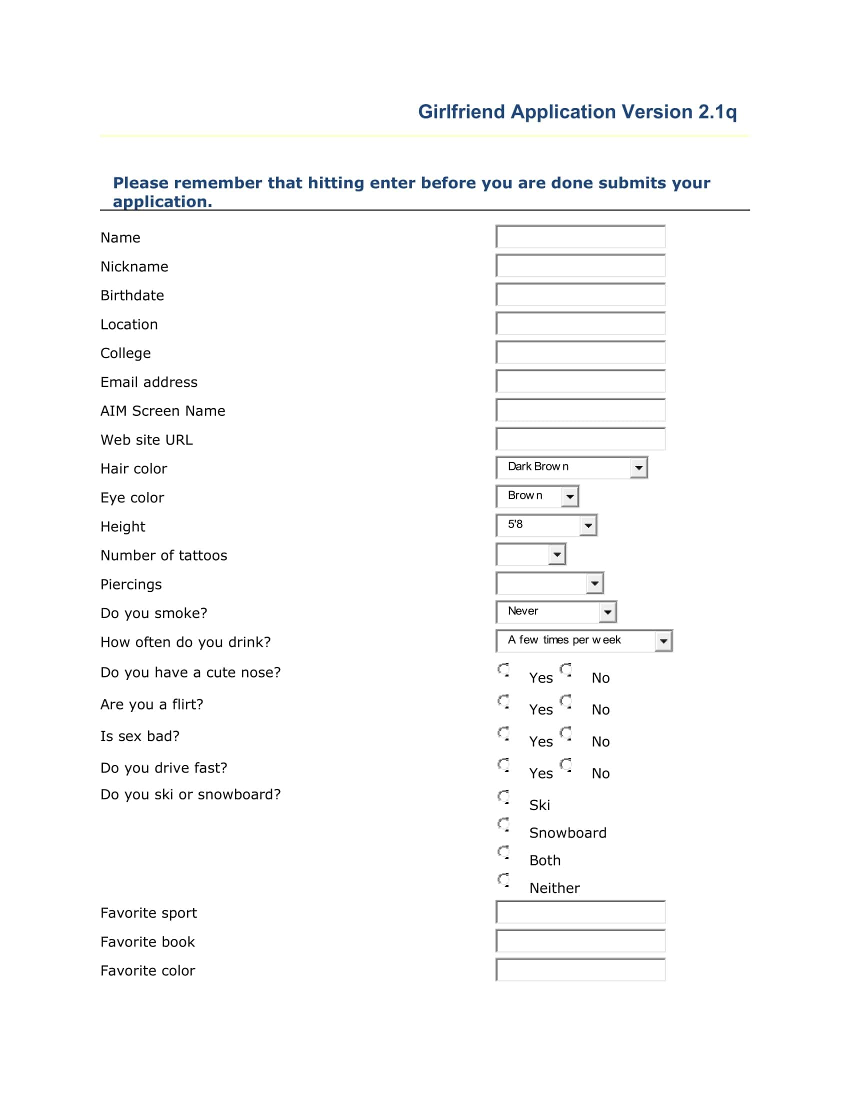 Fillable Pdf Girlfriend Application Form Fillable Pdf Girlfriend Application Form