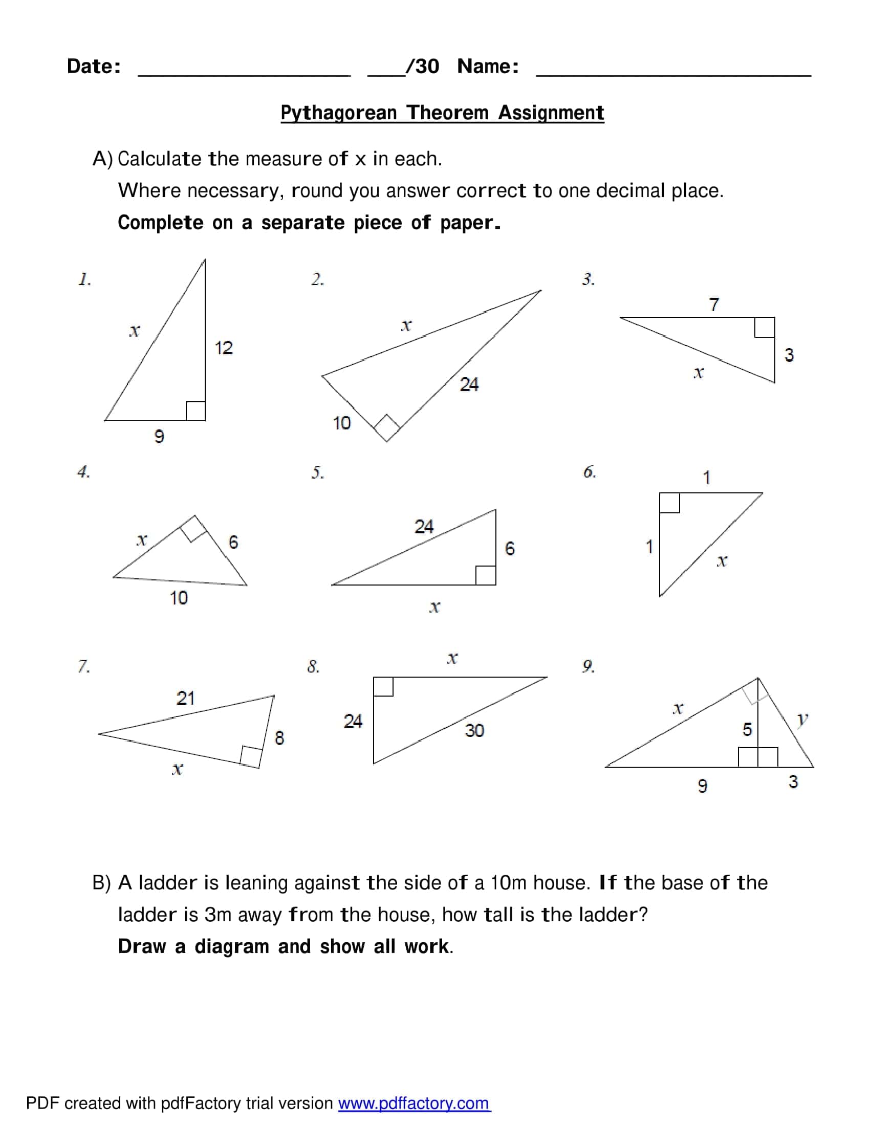 Fillable Pythagorean Theorem Worksheet Fillable Pythagorean Theorem Worksheet